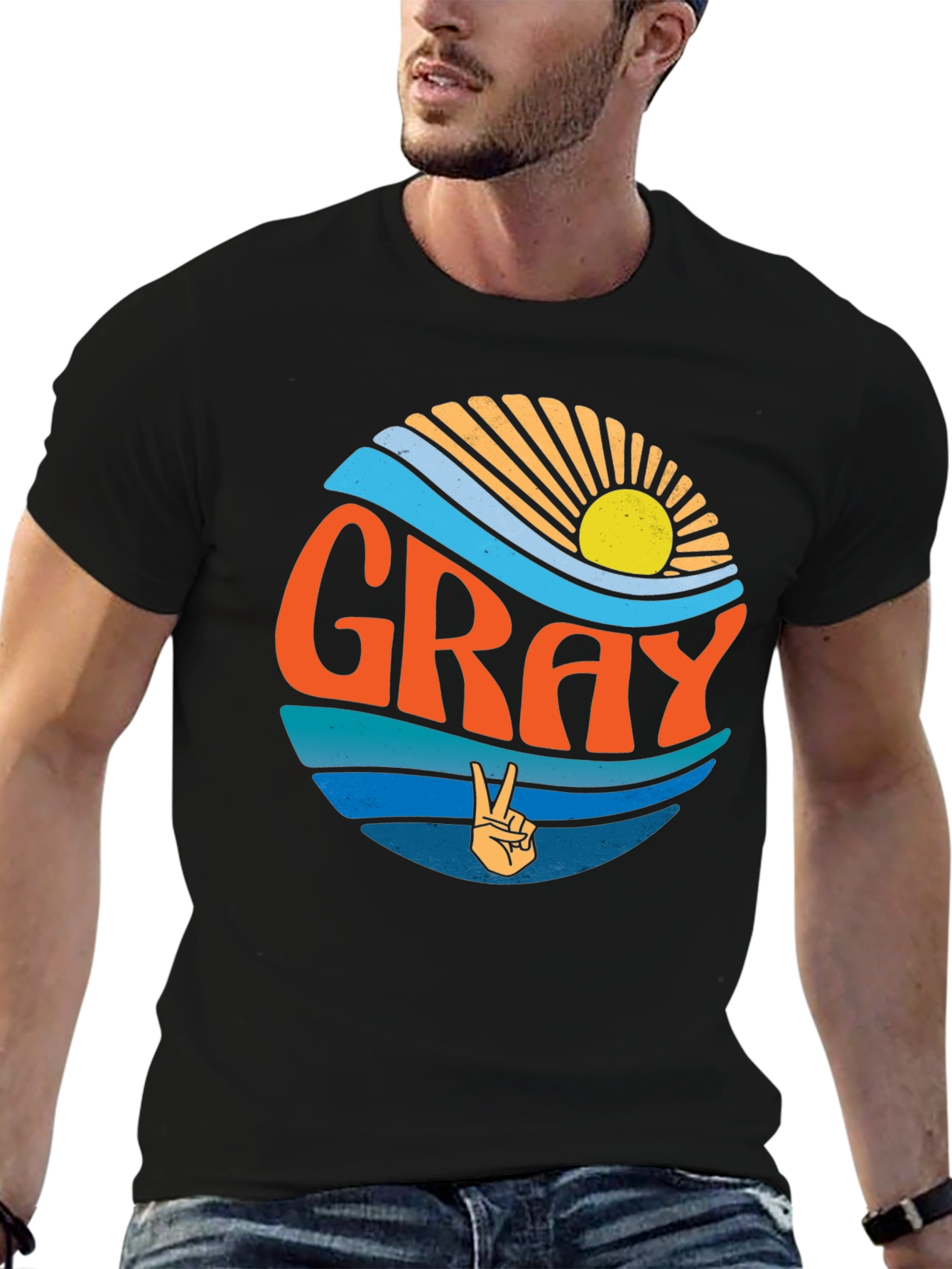 GRAY Retro Sunset Peace Sign T-Shirt