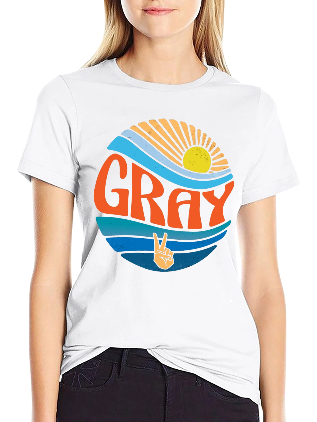 GRAY Retro Sunset Peace Sign T-Shirt