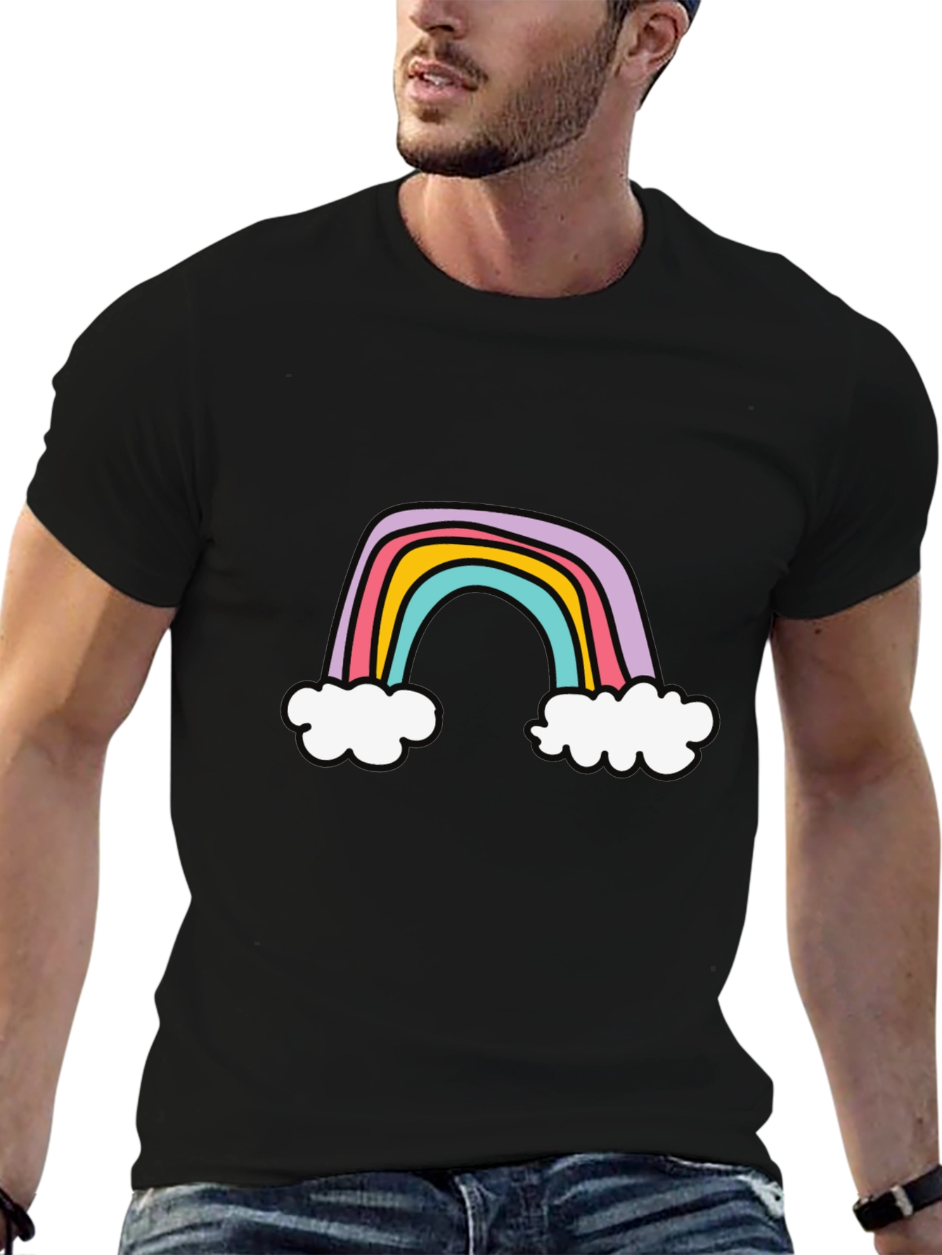 Rainbow Graphic Tee - Black Cotton T-Shirt