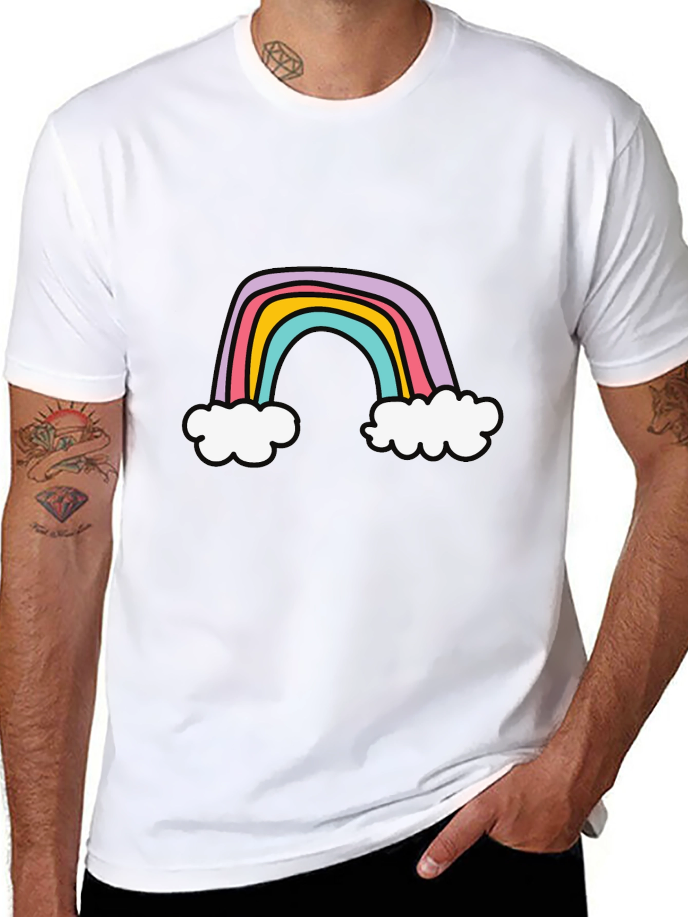 Rainbow Graphic Tee - Black Cotton T-Shirt