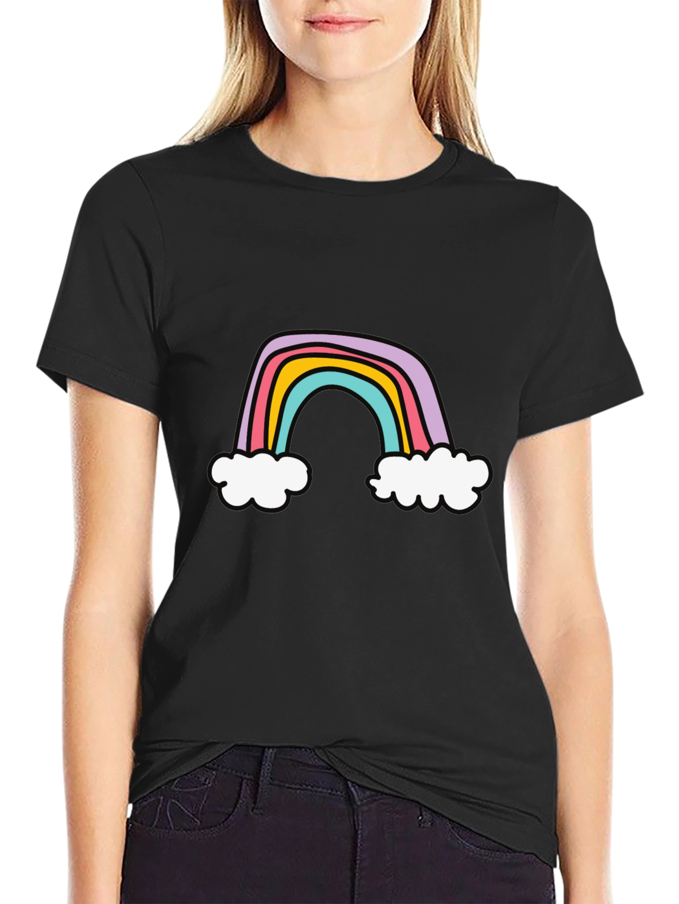 Rainbow Graphic Tee - Black Cotton T-Shirt