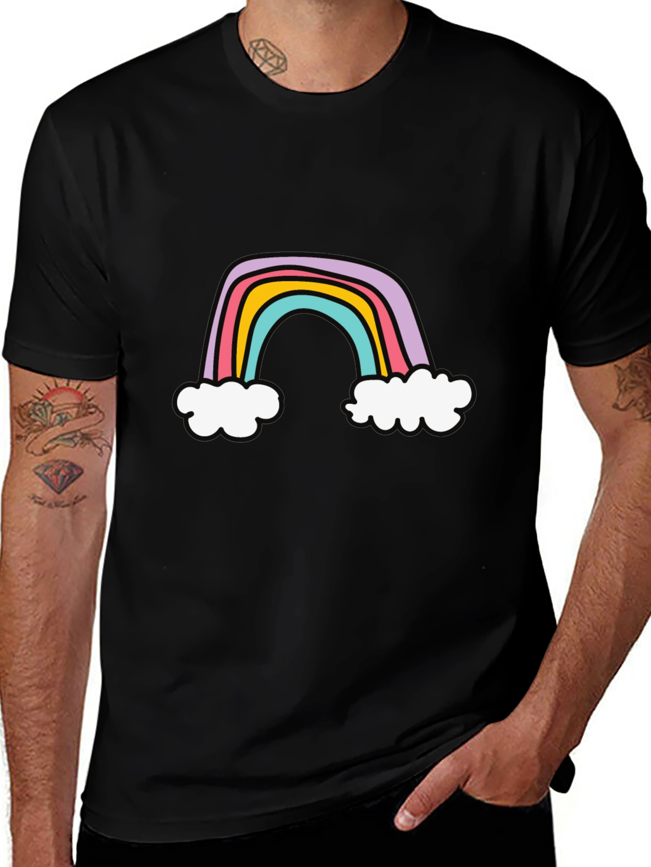 Rainbow Graphic Tee - Black Cotton T-Shirt