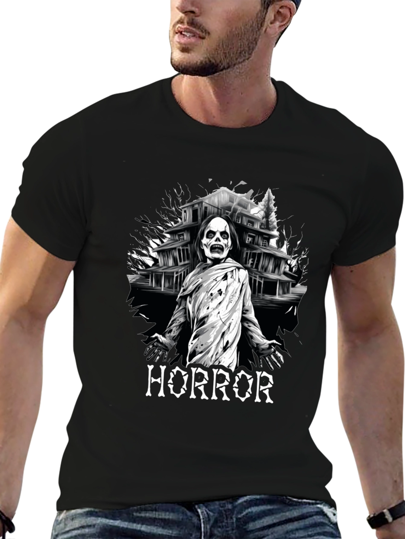 Horror Mansion Graphic Tee - Spooky Design