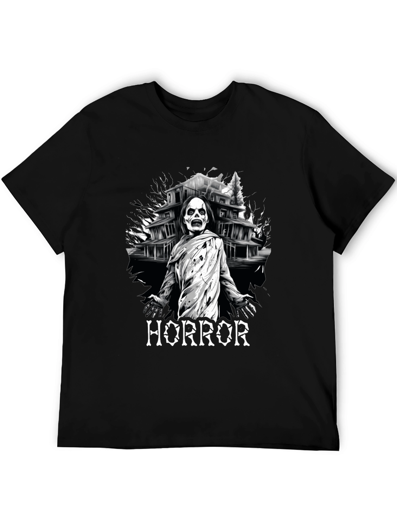 Horror Mansion Graphic Tee - Spooky Design