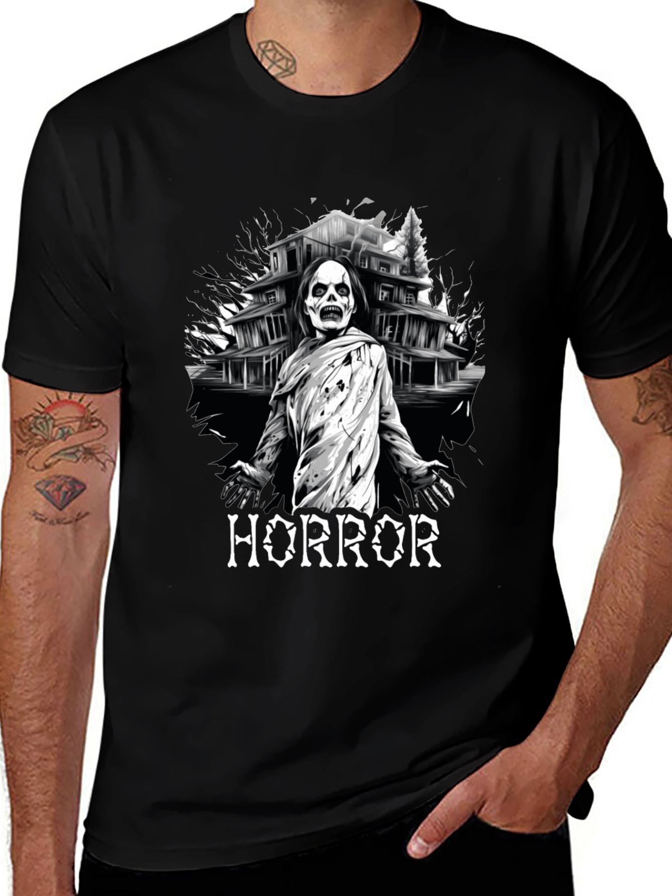Horror Mansion Graphic Tee - Spooky Design