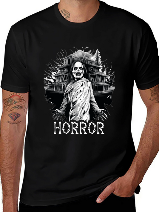 Horror Mansion Graphic Tee - Spooky Design