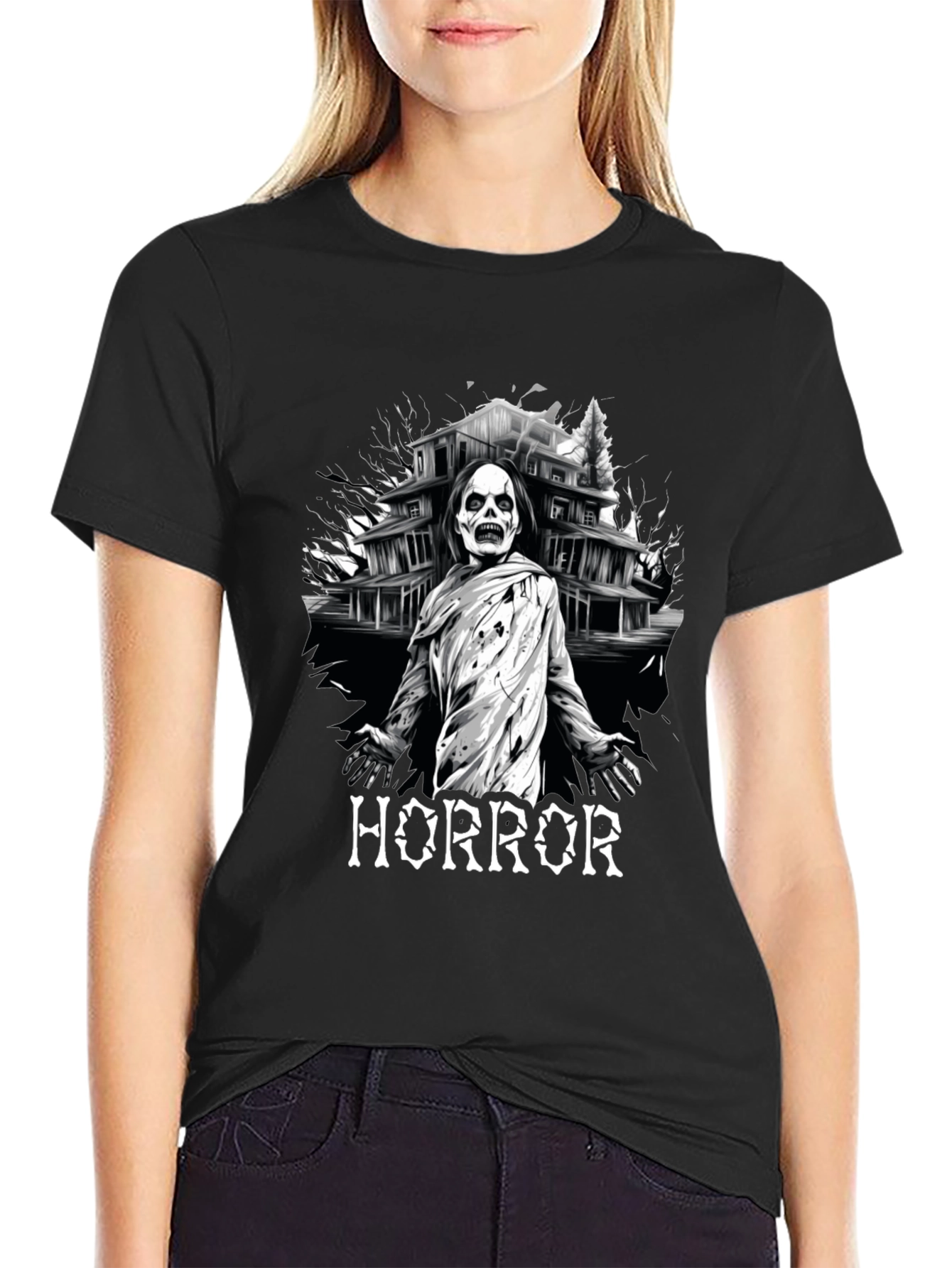 Horror Mansion Graphic Tee - Spooky Design