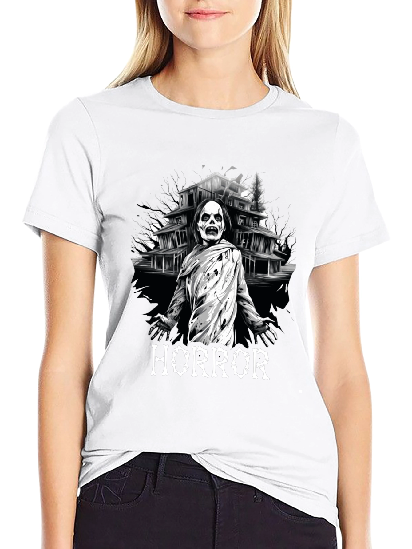 Horror Mansion Graphic Tee - Spooky Design