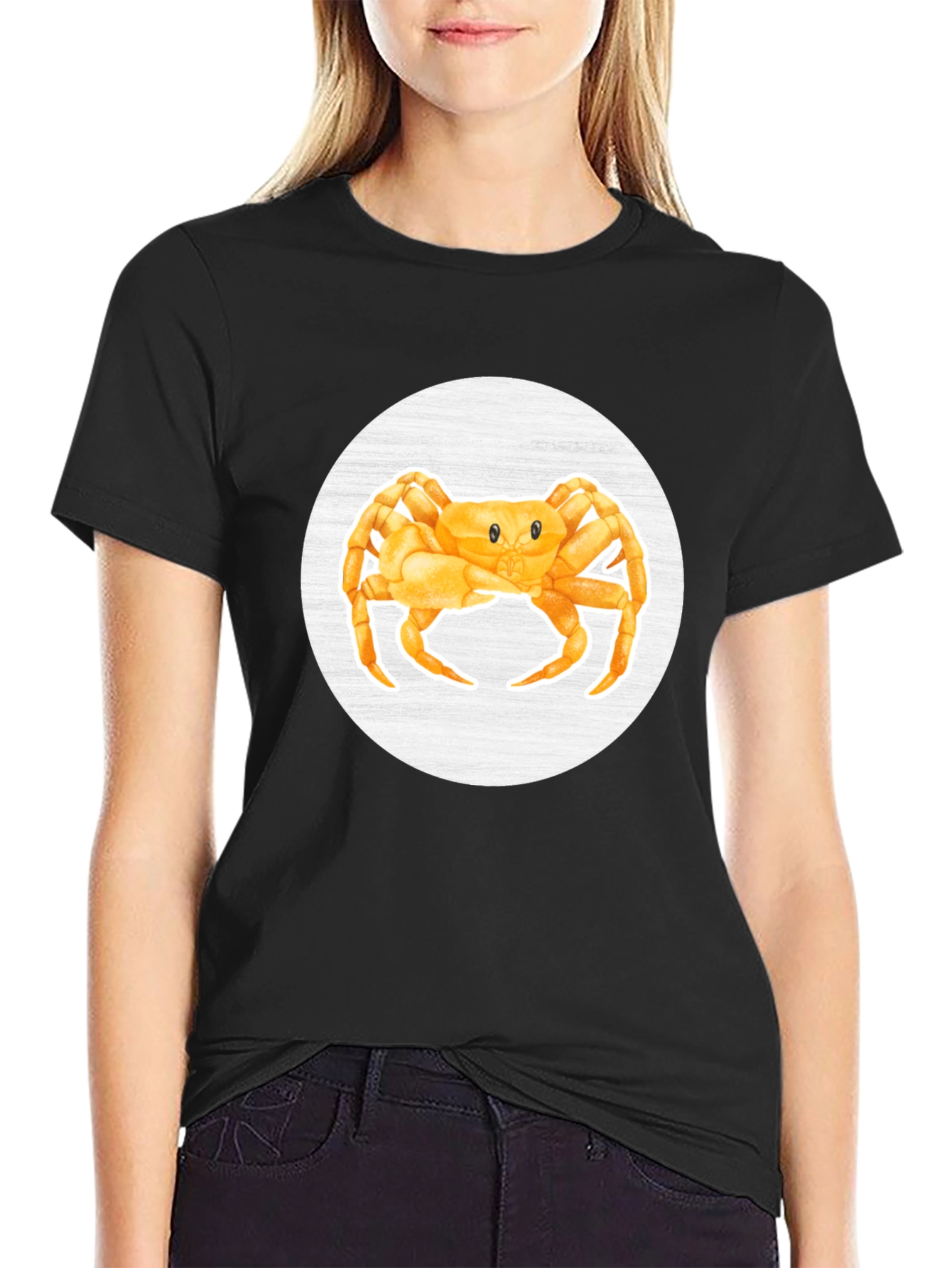 Crab Graphic Tee - Black Cotton Casual Shirt