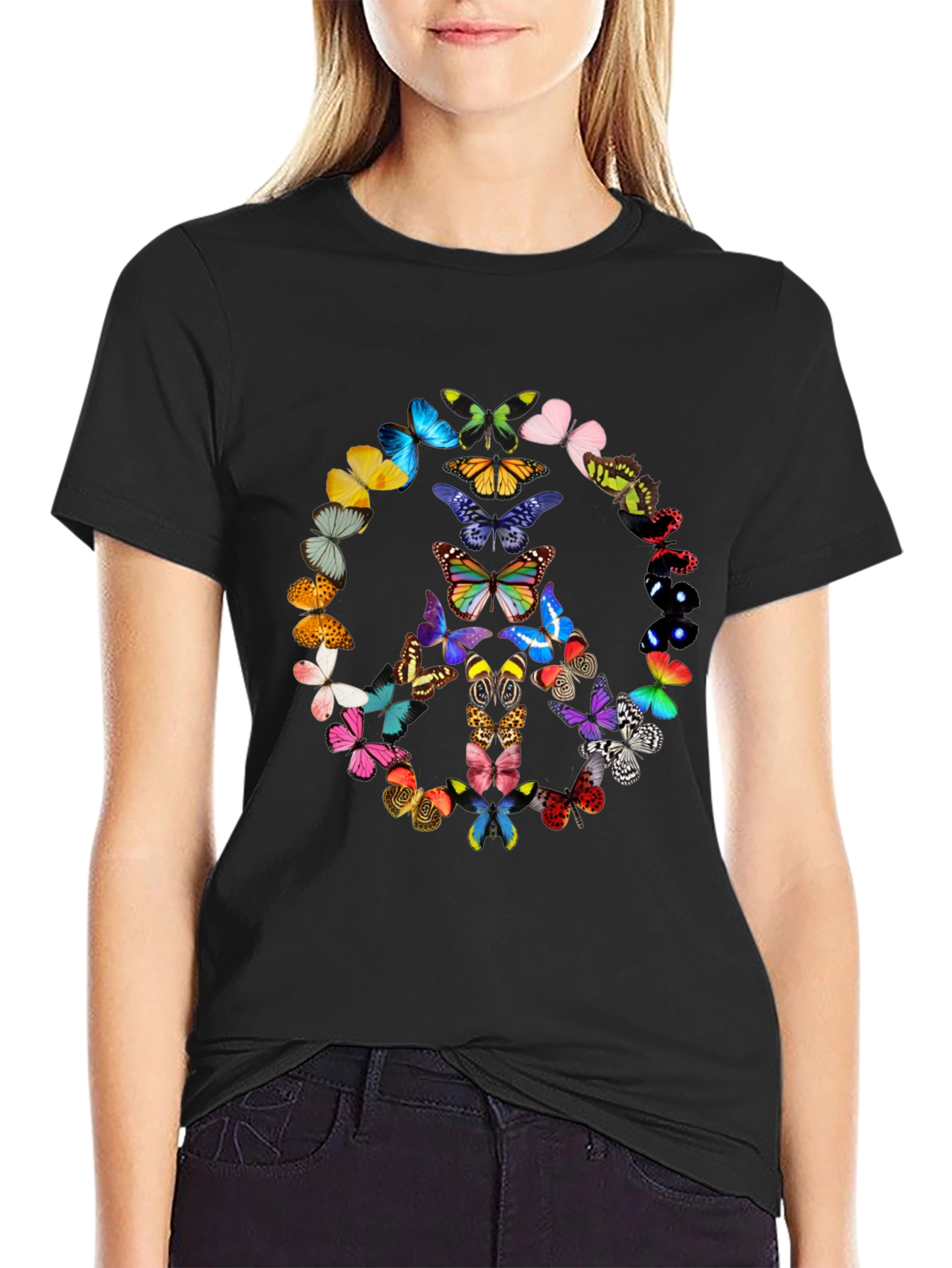 Butterfly Peace Sign Graphic T-Shirt