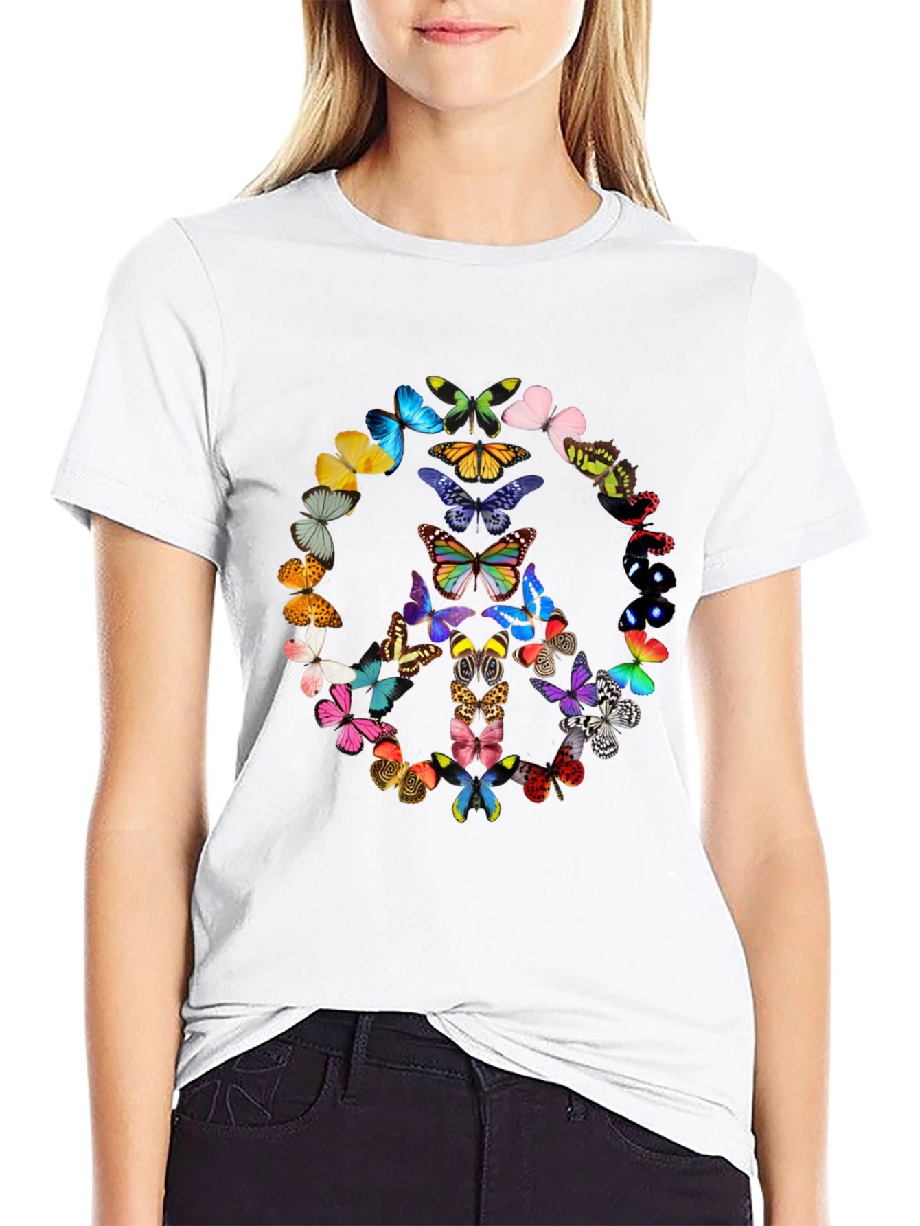 Butterfly Peace Sign Graphic T-Shirt