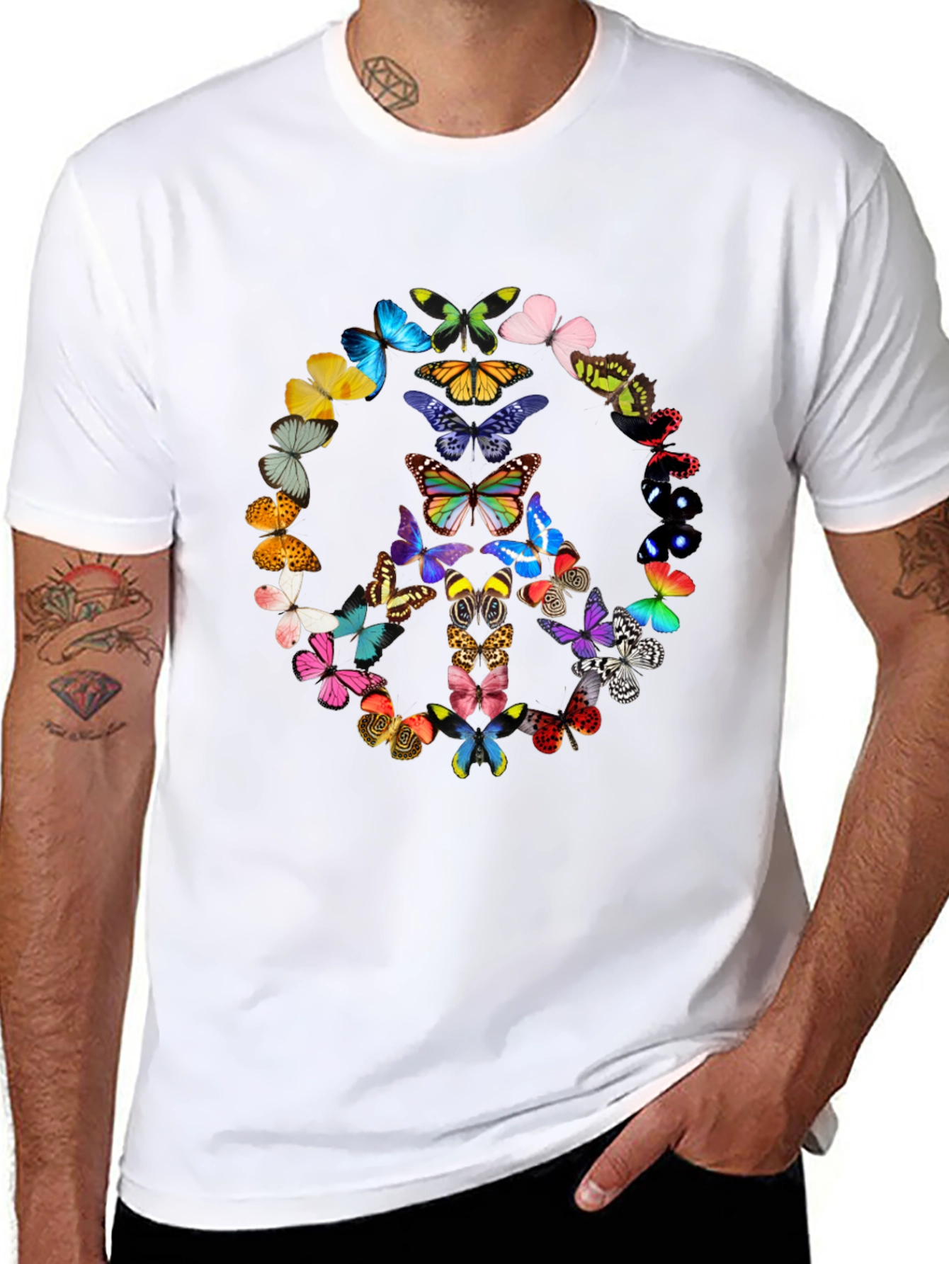 Butterfly Peace Sign Graphic T-Shirt