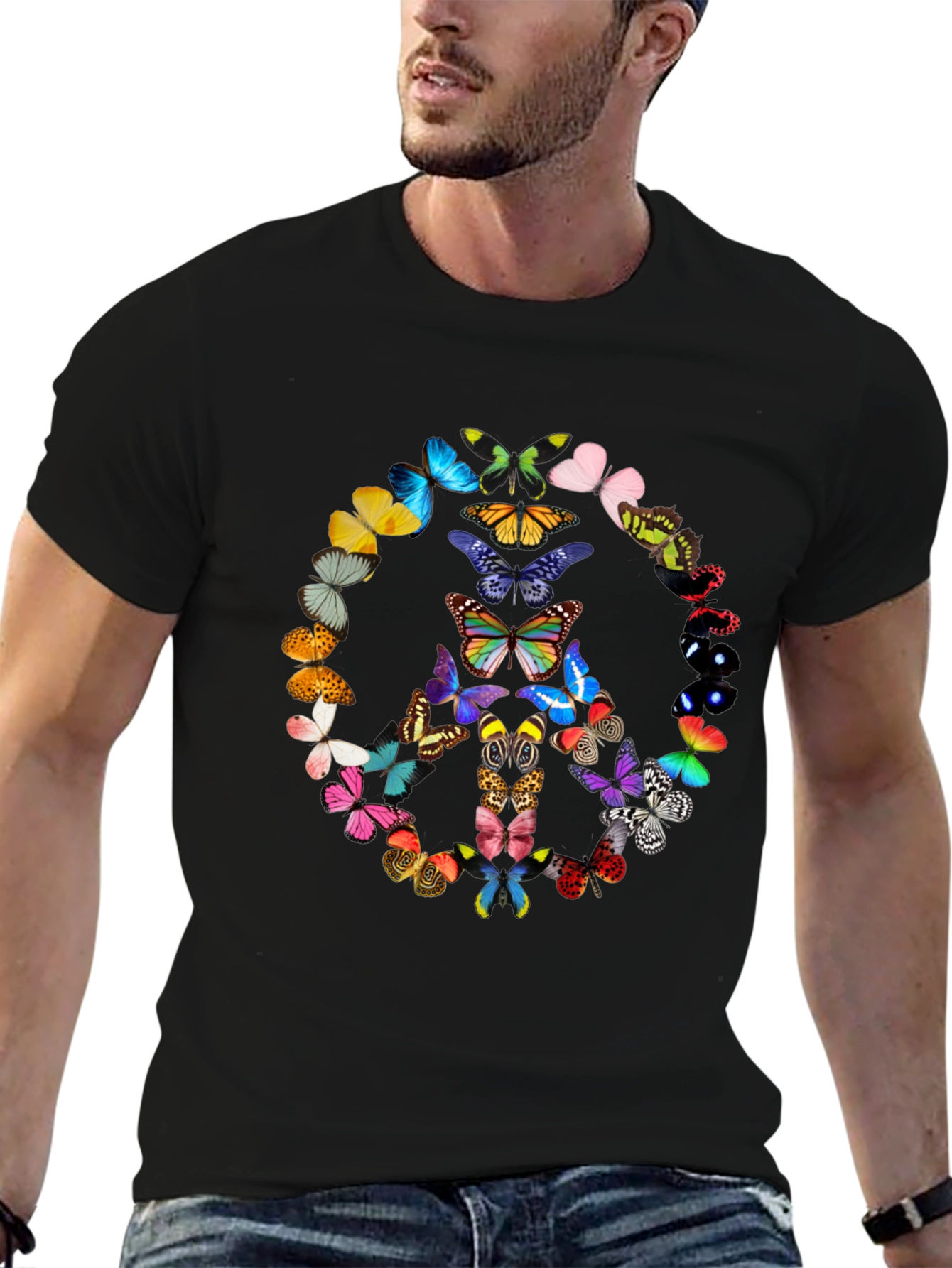 Butterfly Peace Sign Graphic T-Shirt