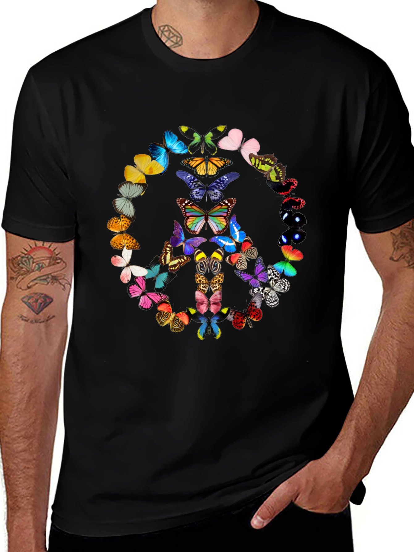 Butterfly Peace Sign Graphic T-Shirt