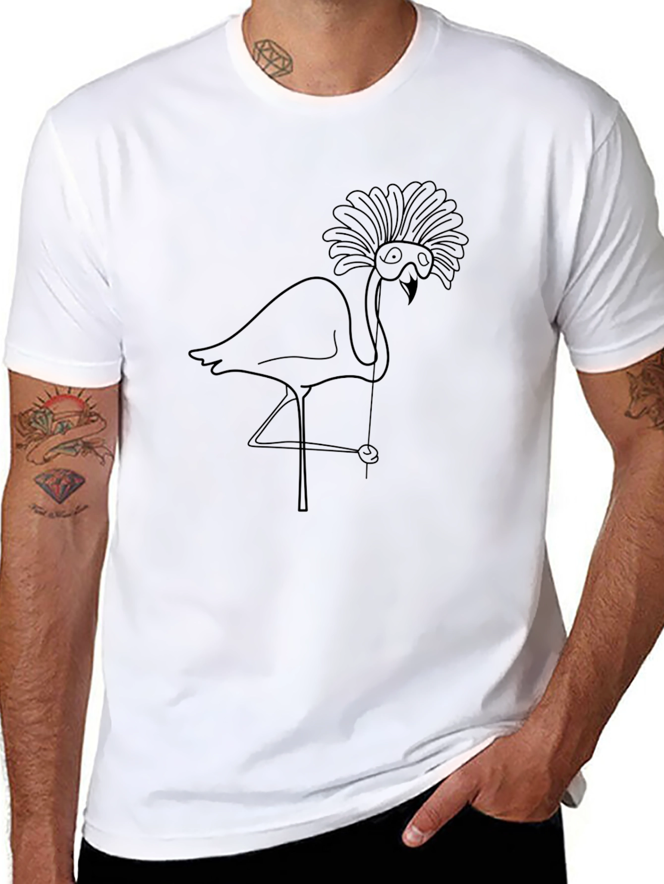Whimsical Flamingo Graphic T-Shirt - Black