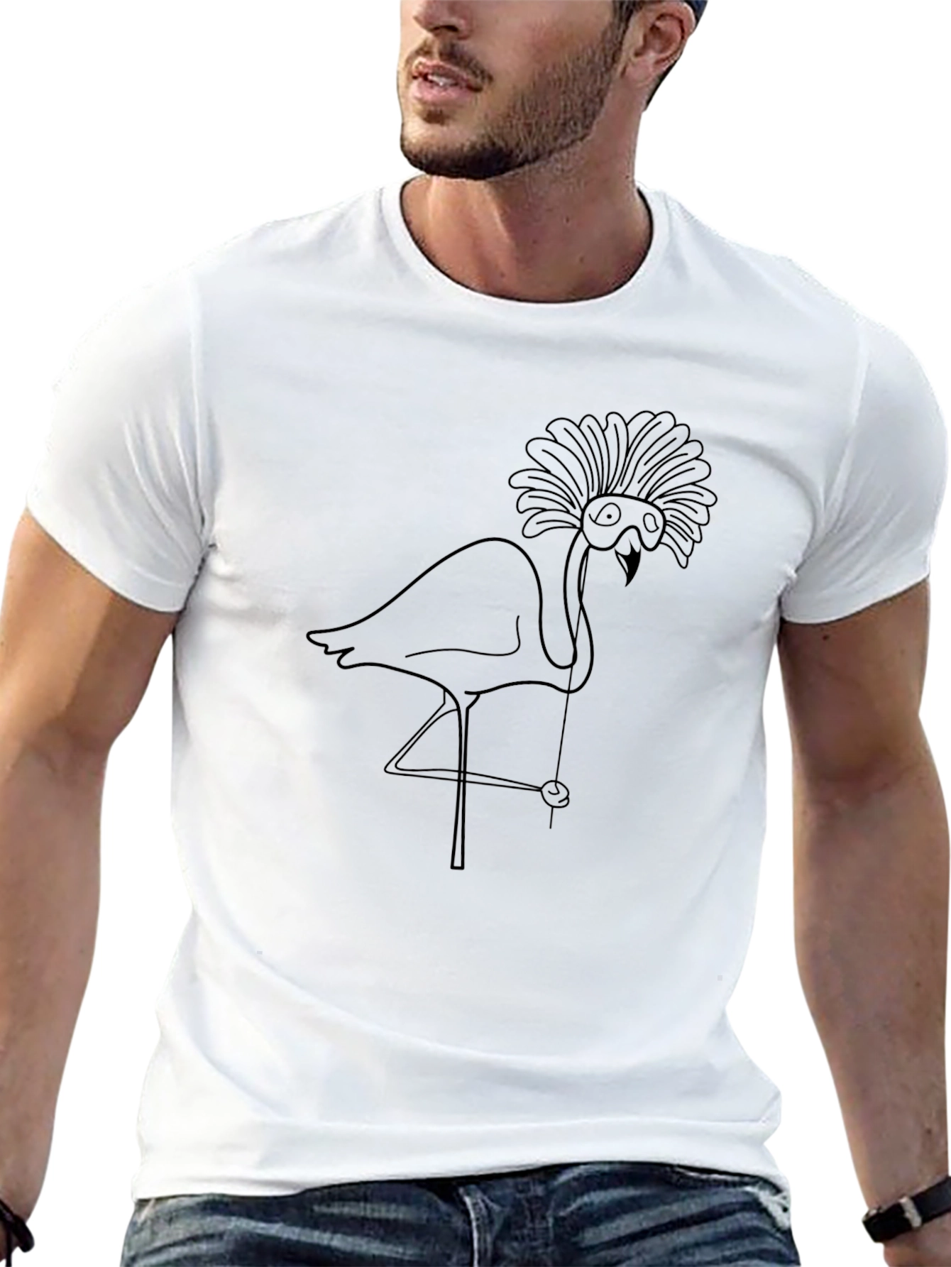 Whimsical Flamingo Graphic T-Shirt - Black