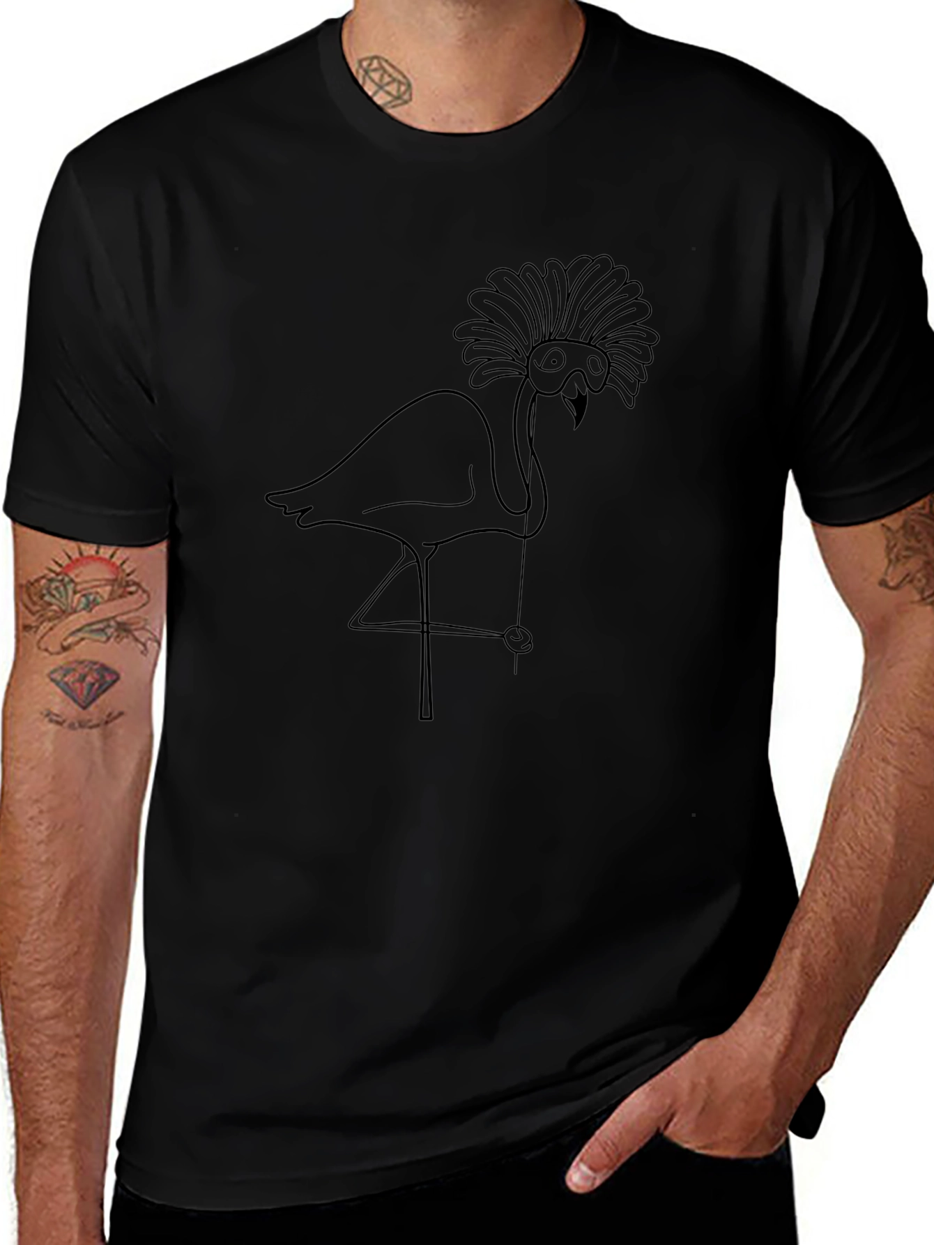 Whimsical Flamingo Graphic T-Shirt - Black