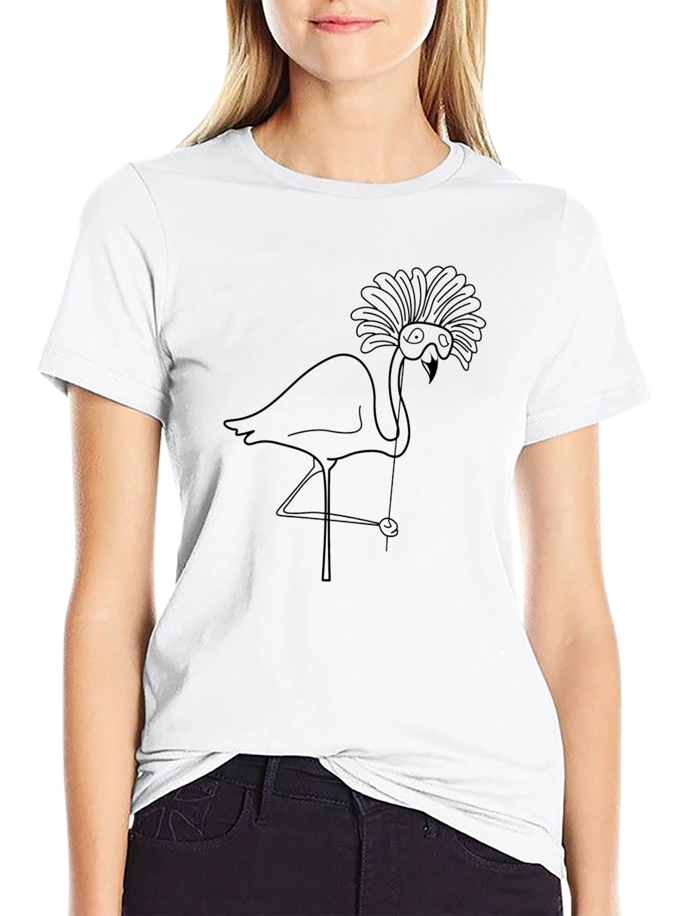Whimsical Flamingo Graphic T-Shirt - Black