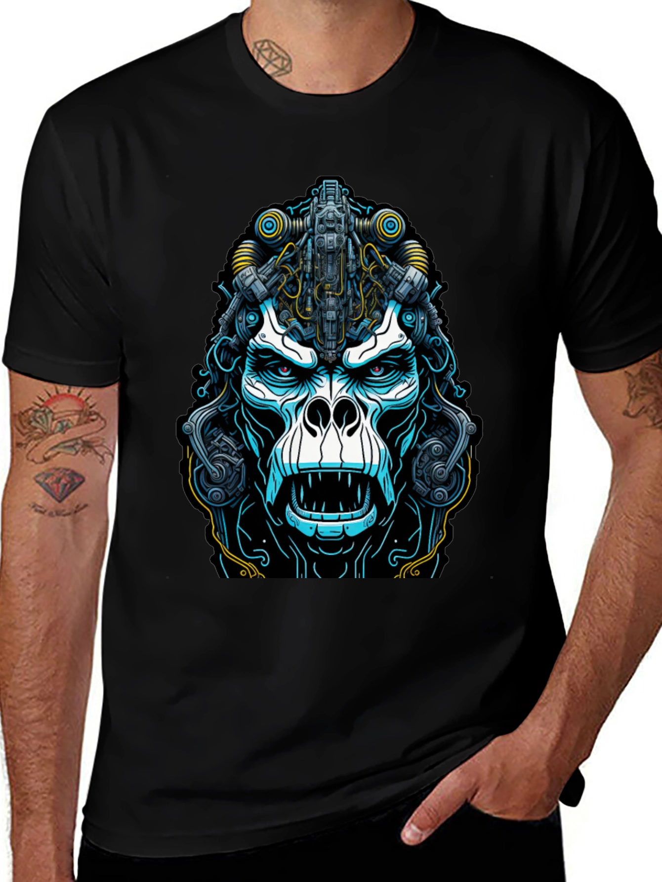 Cyber Gorilla Graphic Tee - Black Cotton T-Shirt