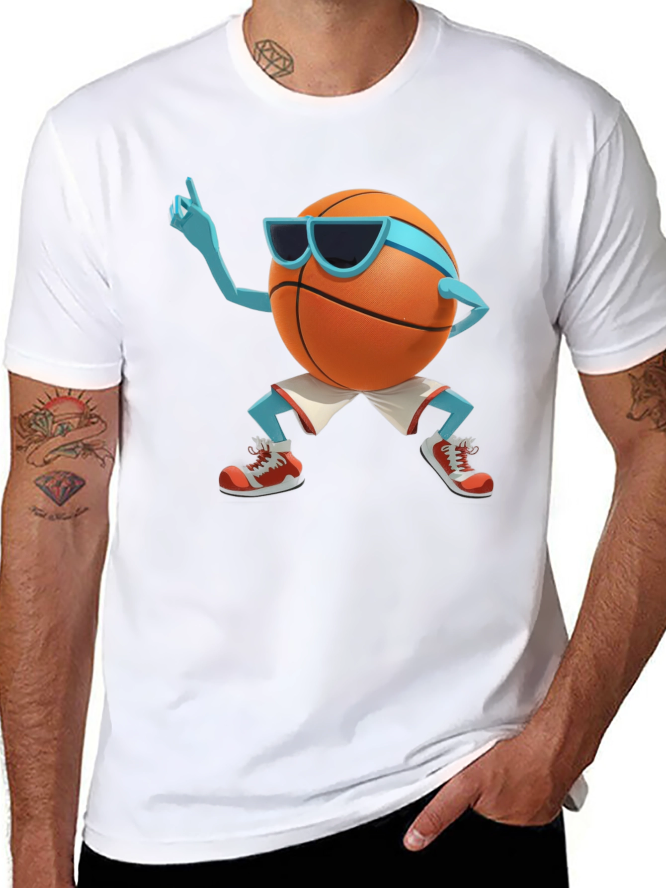Cool Basketball Cartoon Graphic Black T-Shirt