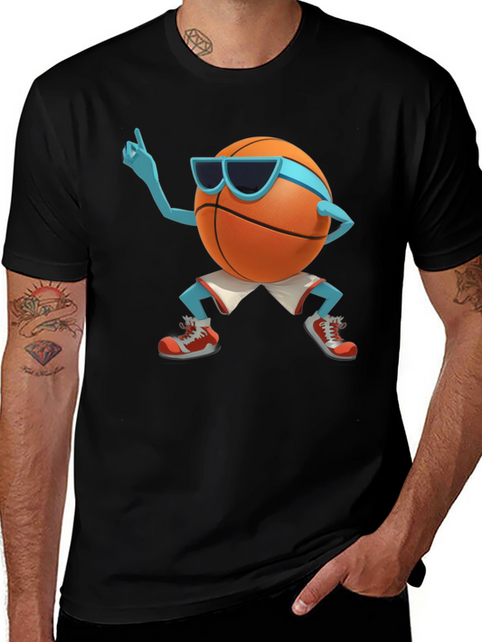 Cool Basketball Cartoon Graphic Black T-Shirt