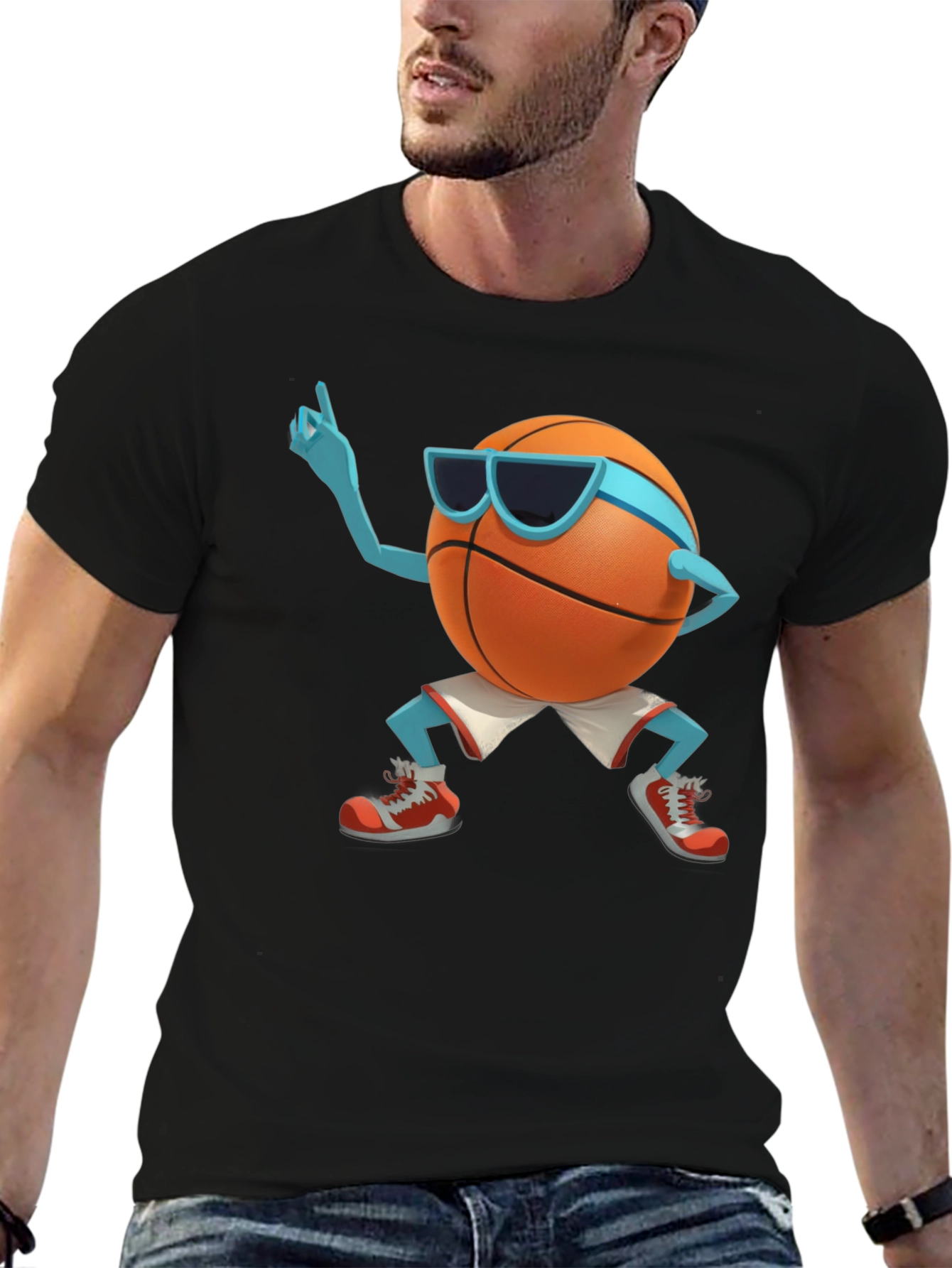 Cool Basketball Cartoon Graphic Black T-Shirt