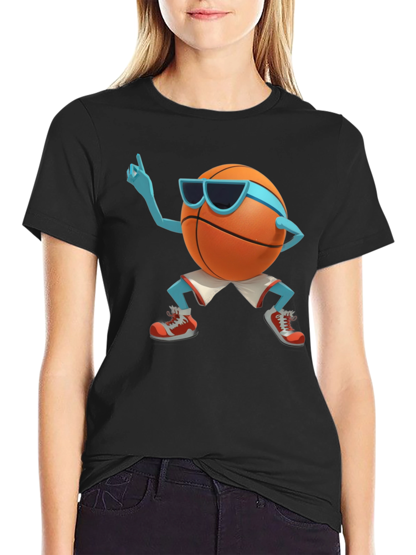 Cool Basketball Cartoon Graphic Black T-Shirt