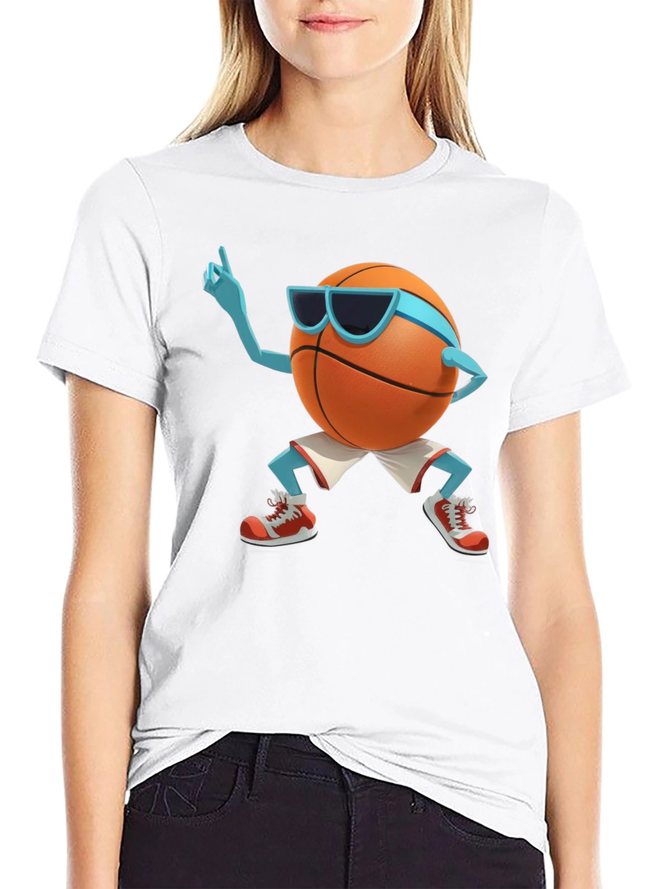 Cool Basketball Cartoon Graphic Black T-Shirt