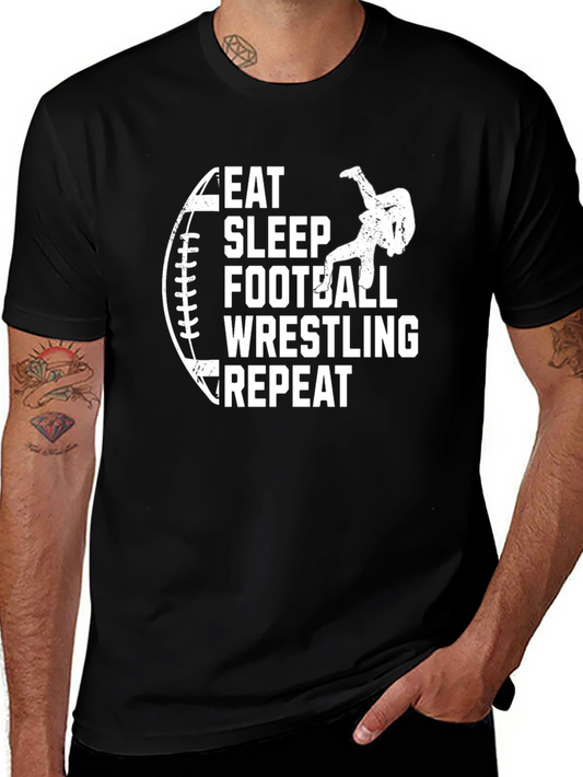 Eat Sleep Football Wrestling Repeat Black T-Shirt