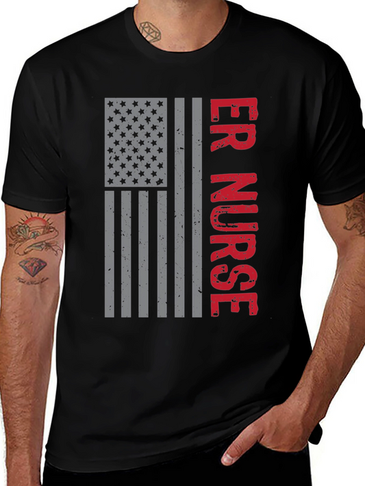 ER Nurse American Flag Graphic T-Shirt