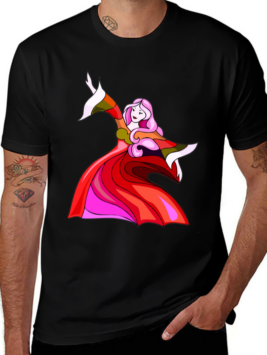 Colorful Cartoon Lady Graphic Black T-Shirt