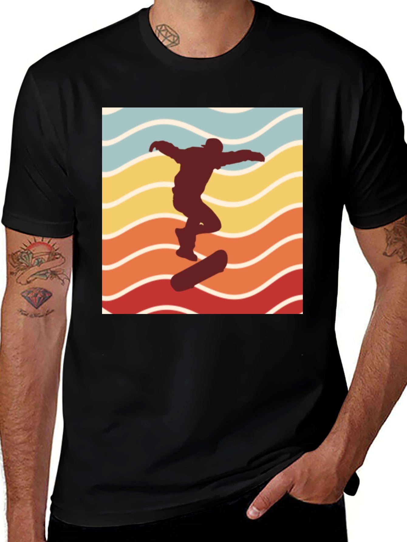 Retro Skateboarder Graphic T-Shirt - Black