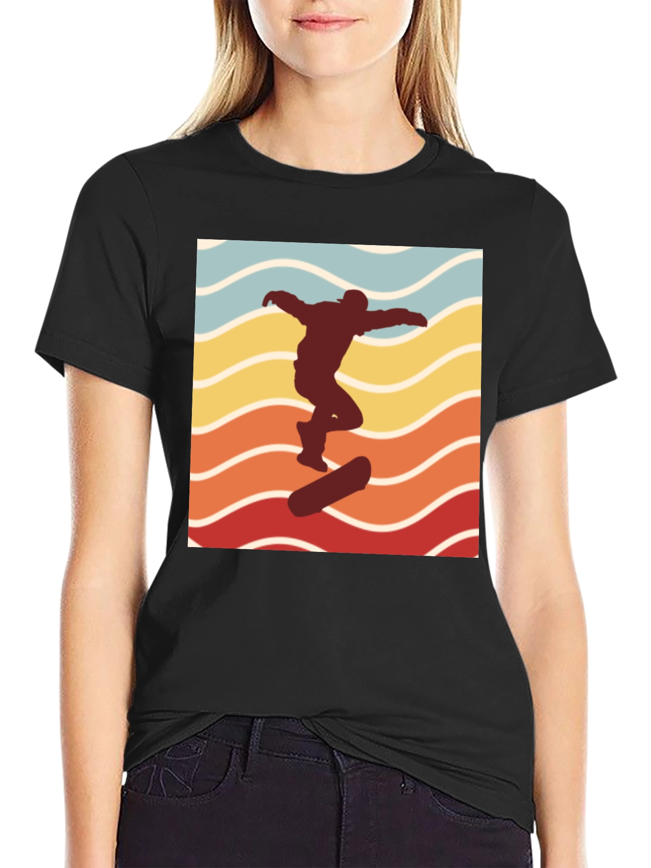 Retro Skateboarder Graphic T-Shirt - Black