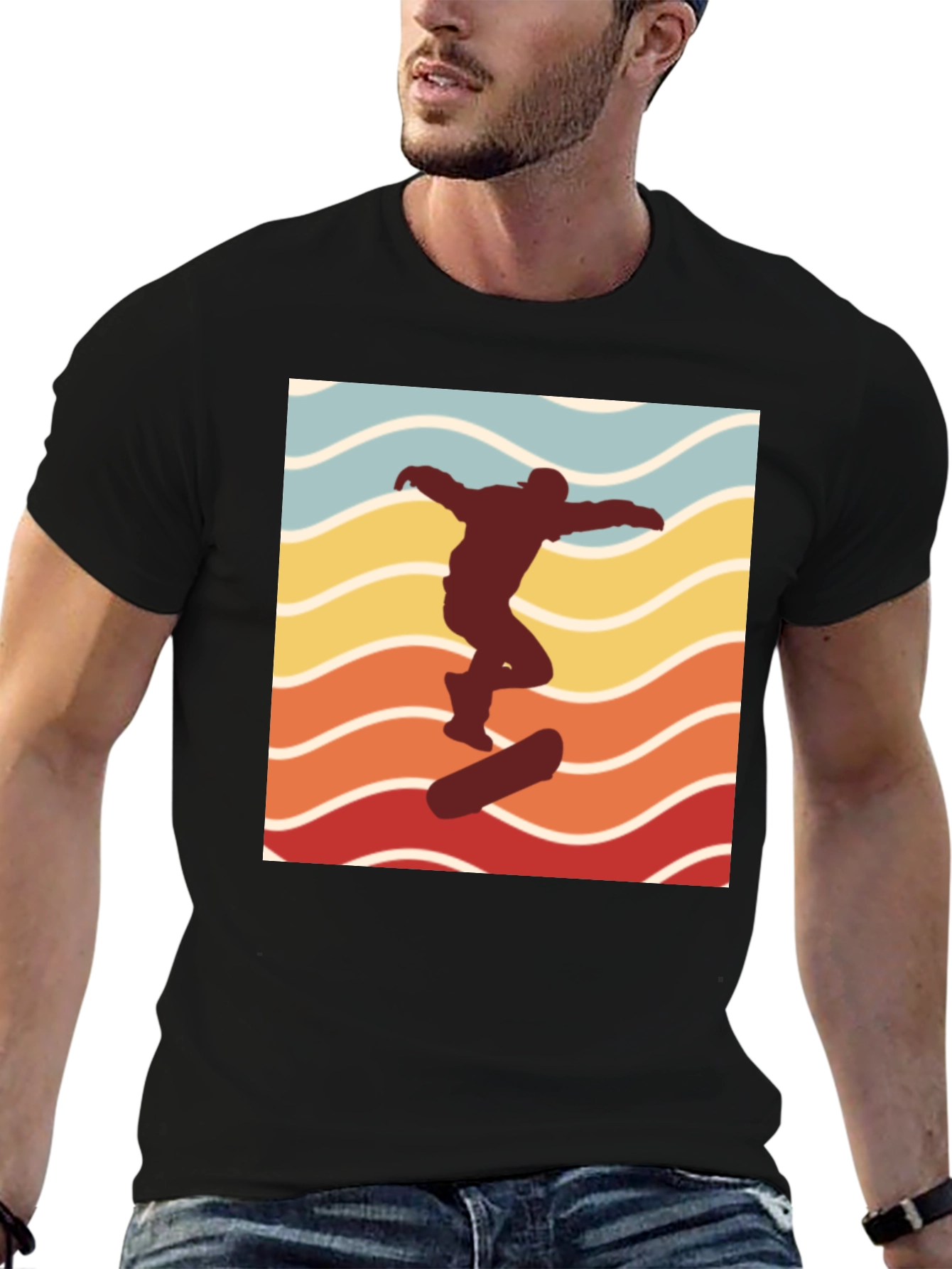 Retro Skateboarder Graphic T-Shirt - Black