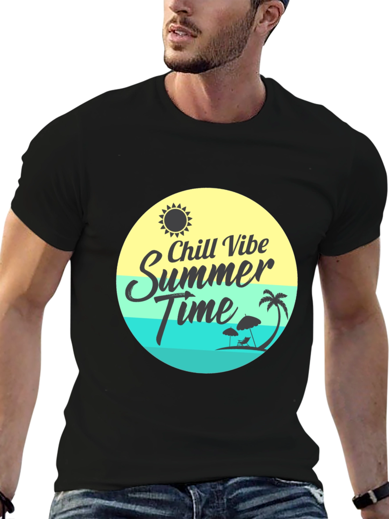 Chill Vibe Summer Time Graphic Tee - Black