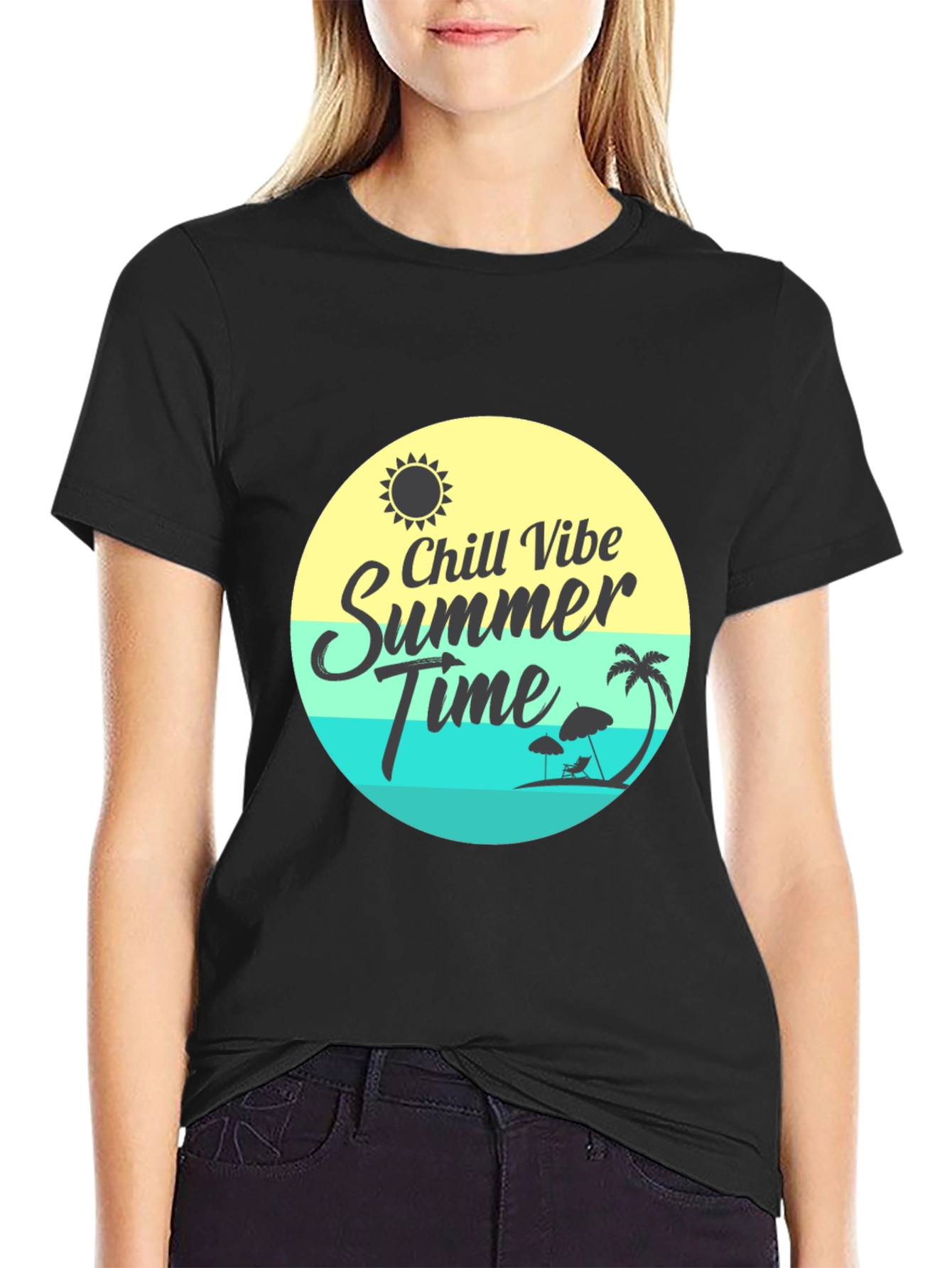 Chill Vibe Summer Time Graphic Tee - Black