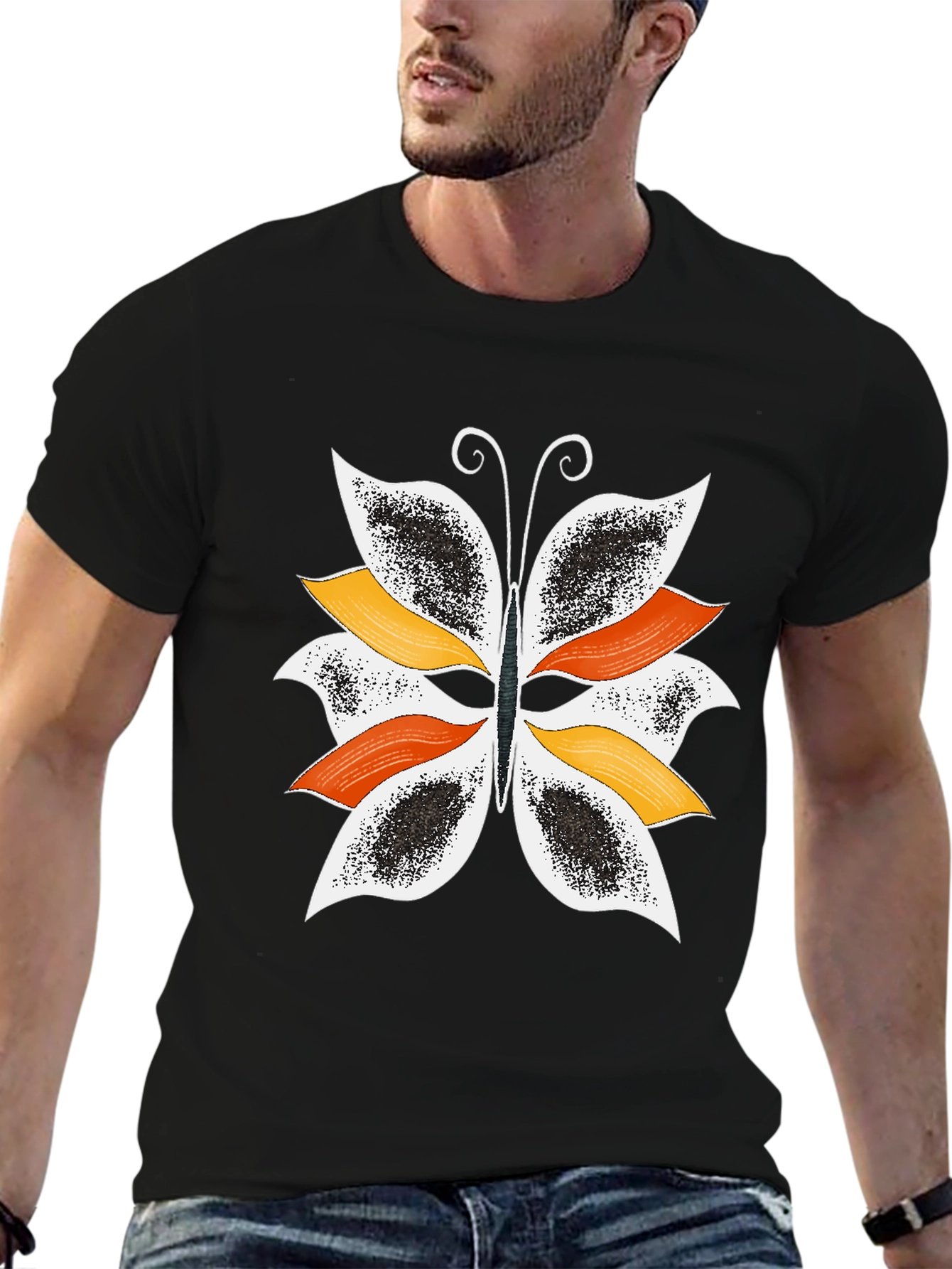 Butterfly Graphic Print Black T-Shirt for Men
