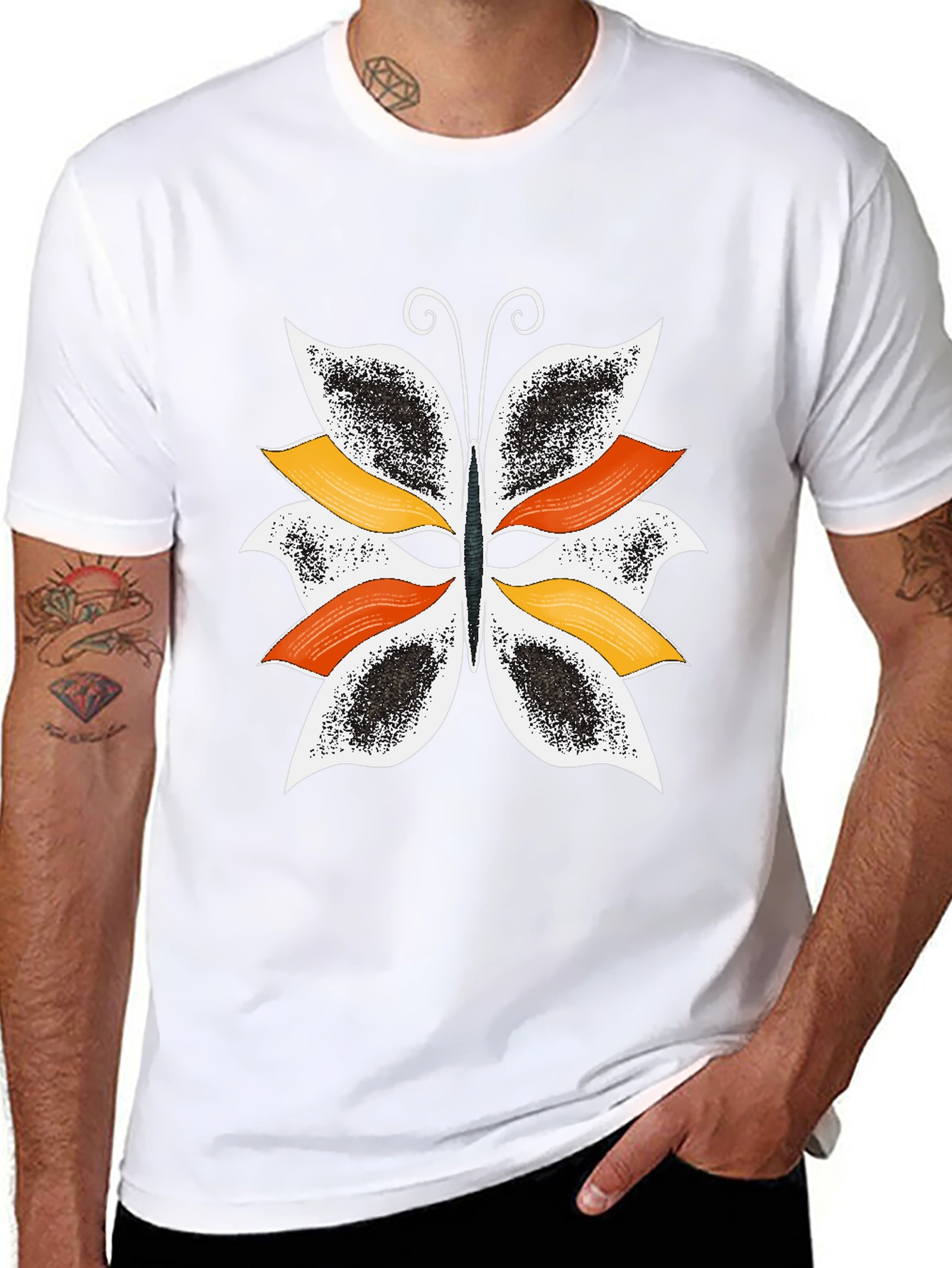 Butterfly Graphic Print Black T-Shirt for Men