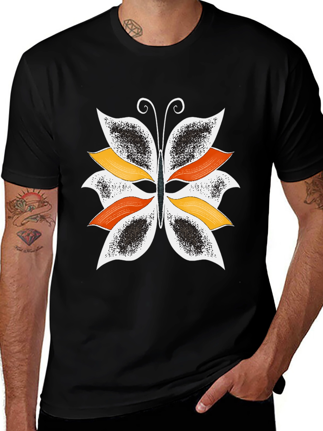Butterfly Graphic Print Black T-Shirt for Men