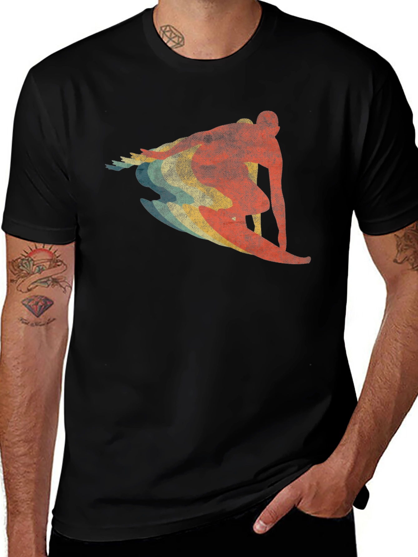Retro Surfer Graphic T-Shirt - Black