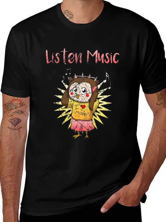 Owl Listen Music Graphic T-Shirt