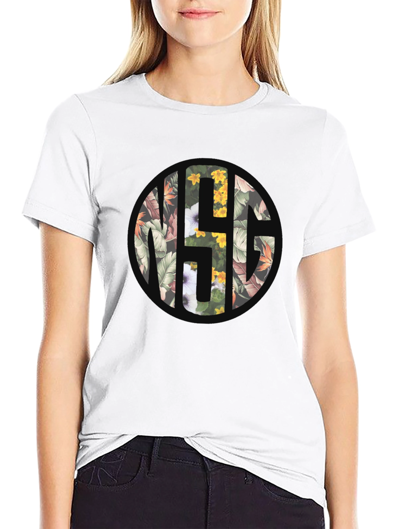 Floral Monogram Black T-Shirt