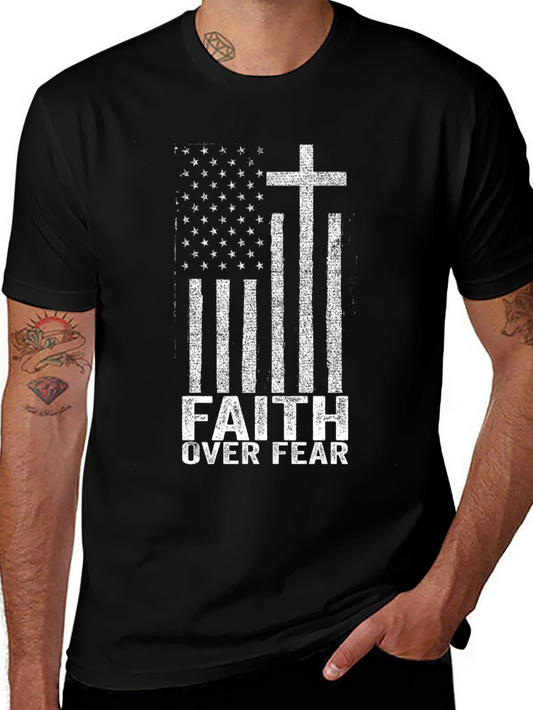 Faith Over Fear American Flag Cross Graphic T-Shirt