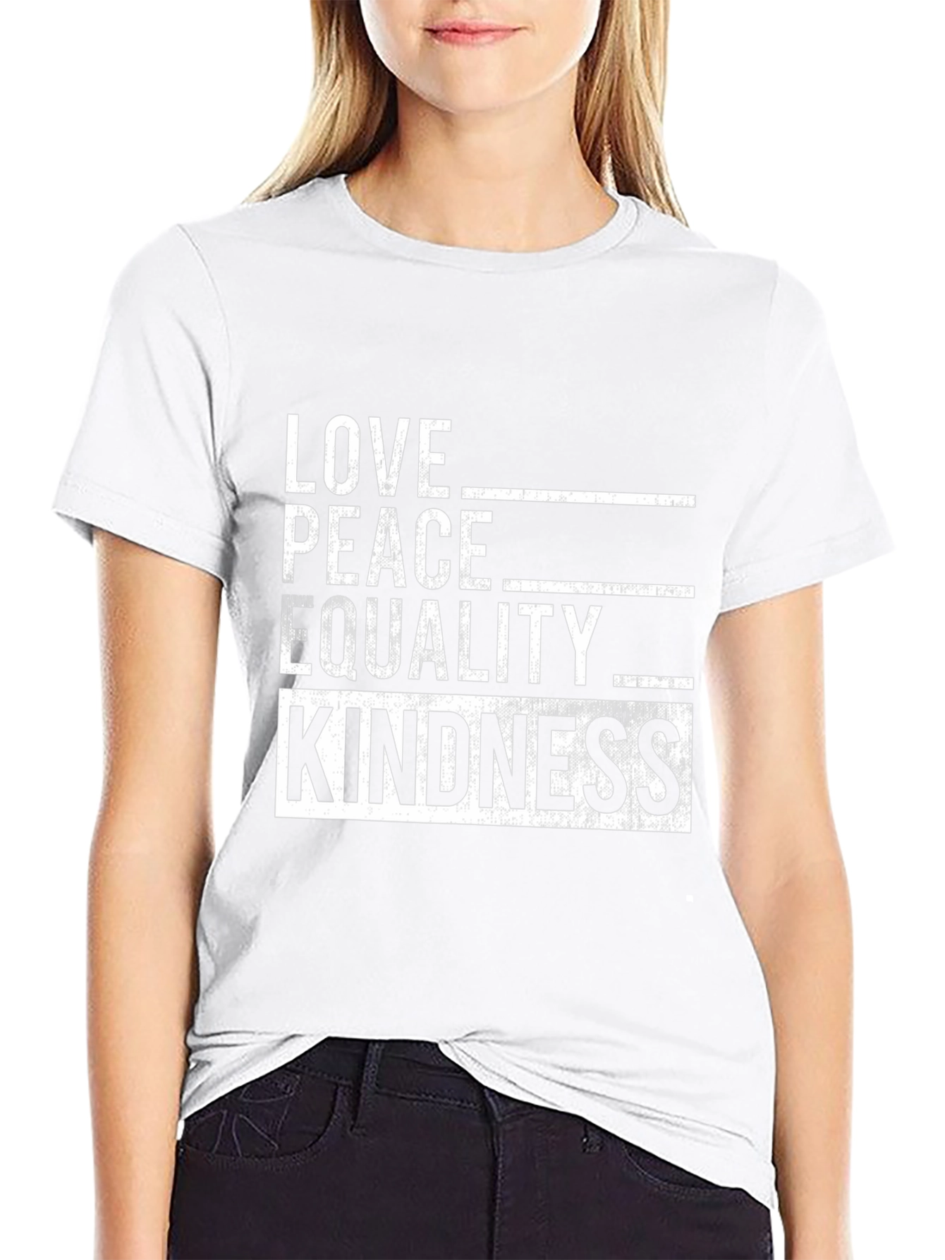 Love Peace Equality Kindness Black Graphic T-Shirt