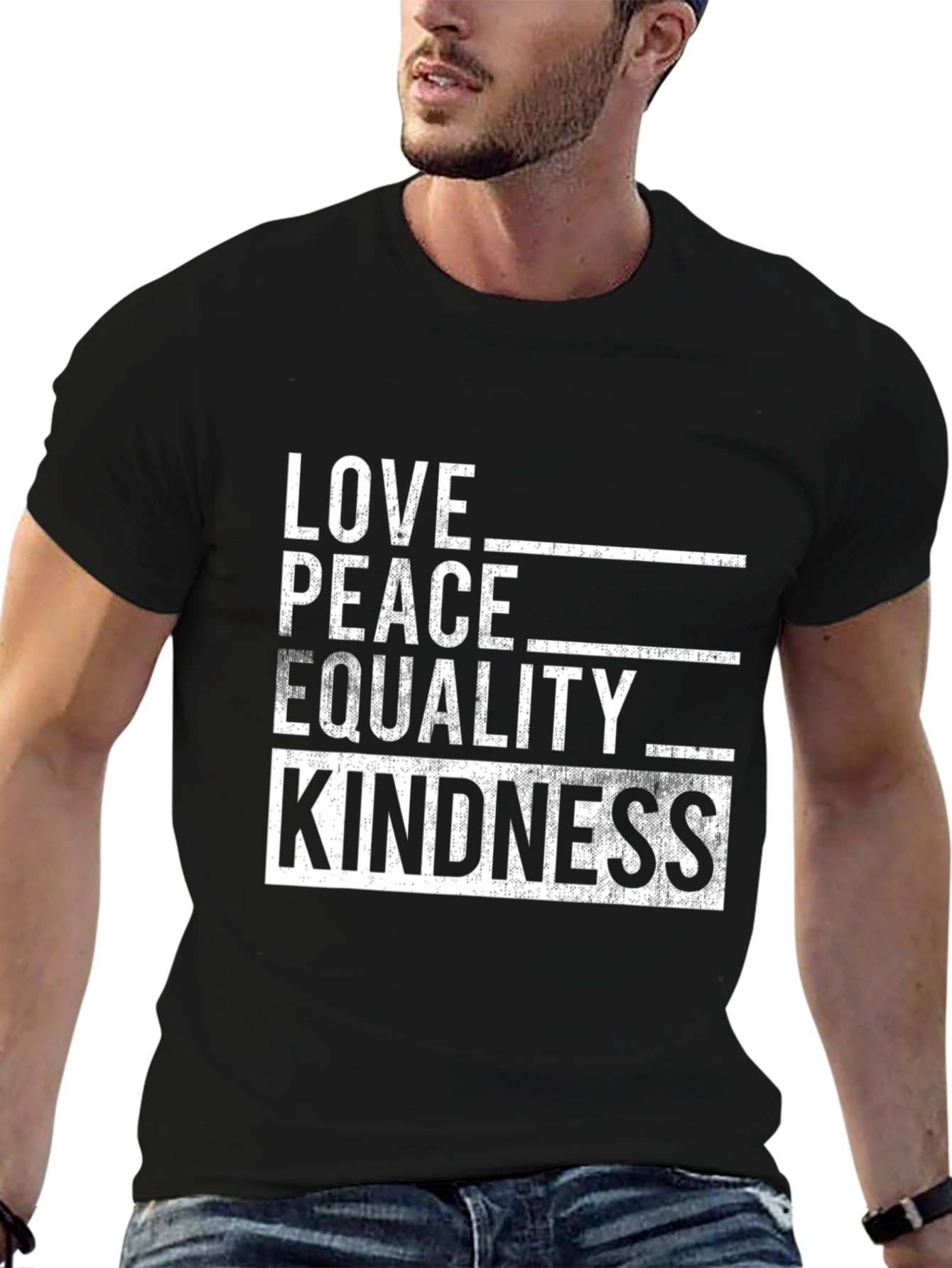 Love Peace Equality Kindness Black Graphic T-Shirt