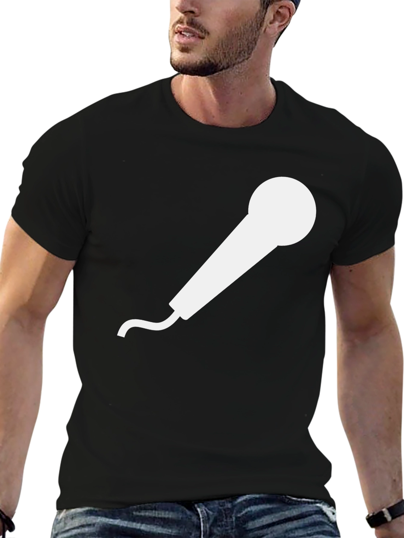 Microphone Graphic Tee - Black Cotton T-Shirt