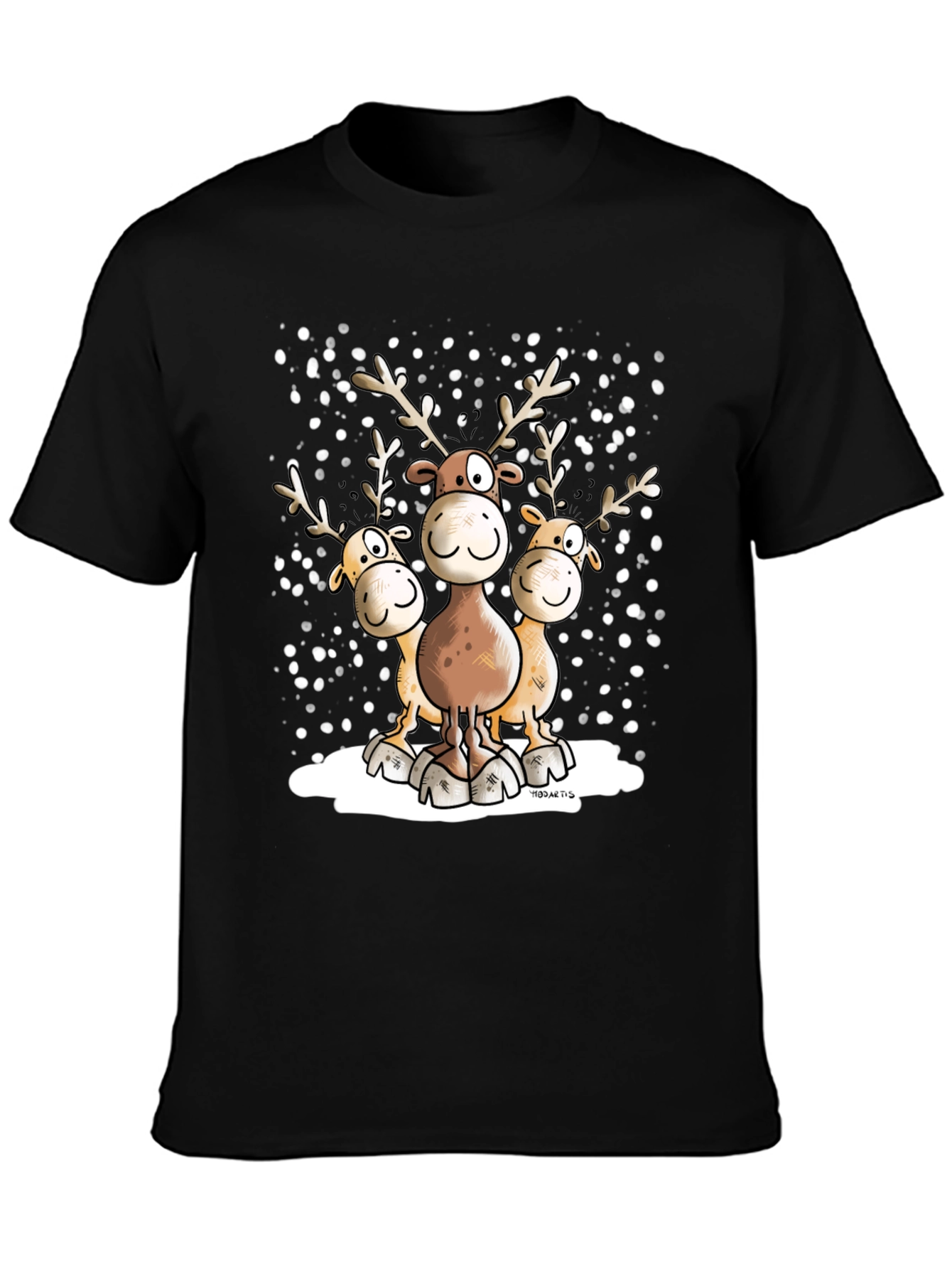 Cartoon Reindeer Crewneck Graphic T-Shirt