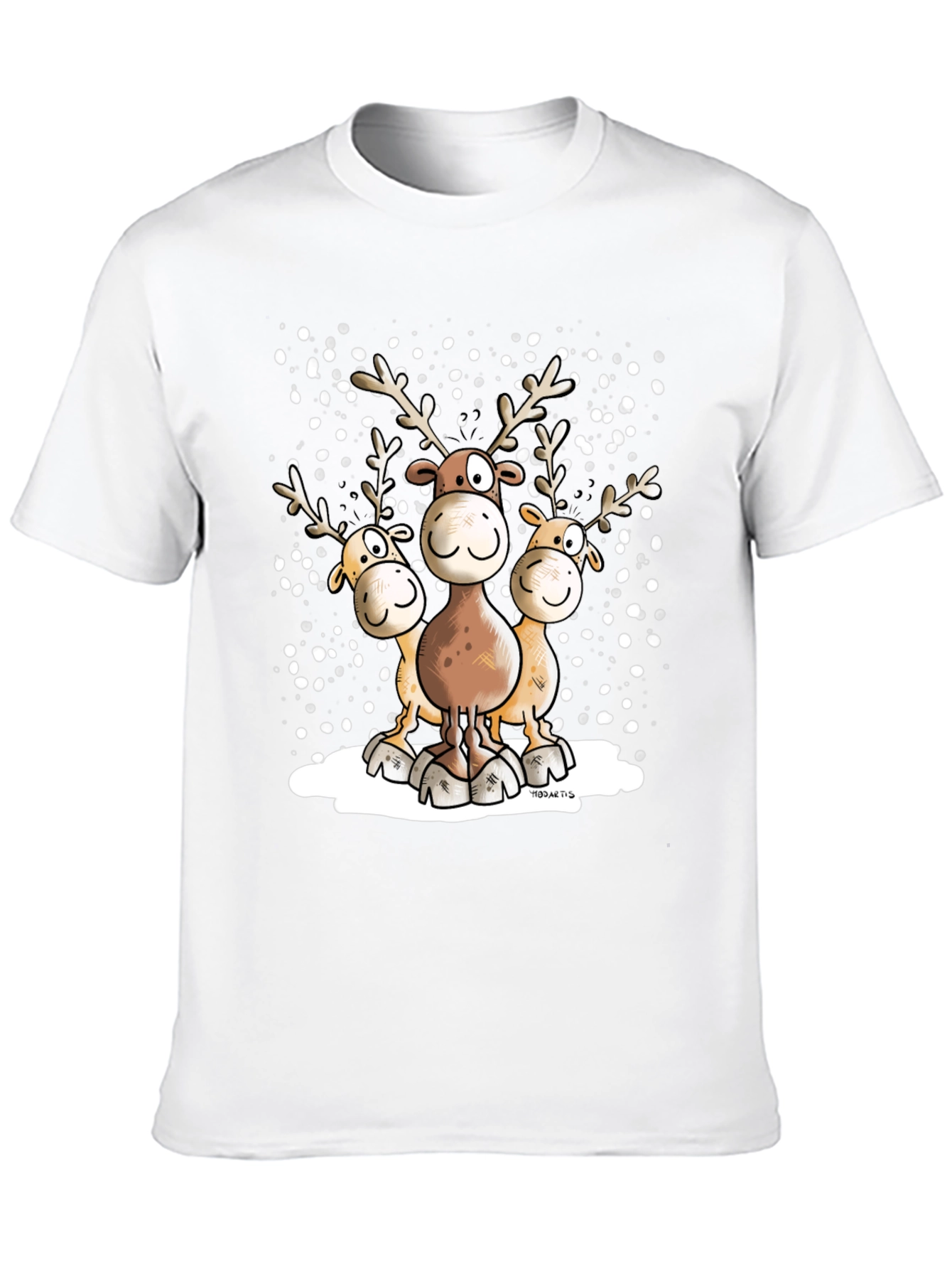 Cartoon Reindeer Crewneck Graphic T-Shirt
