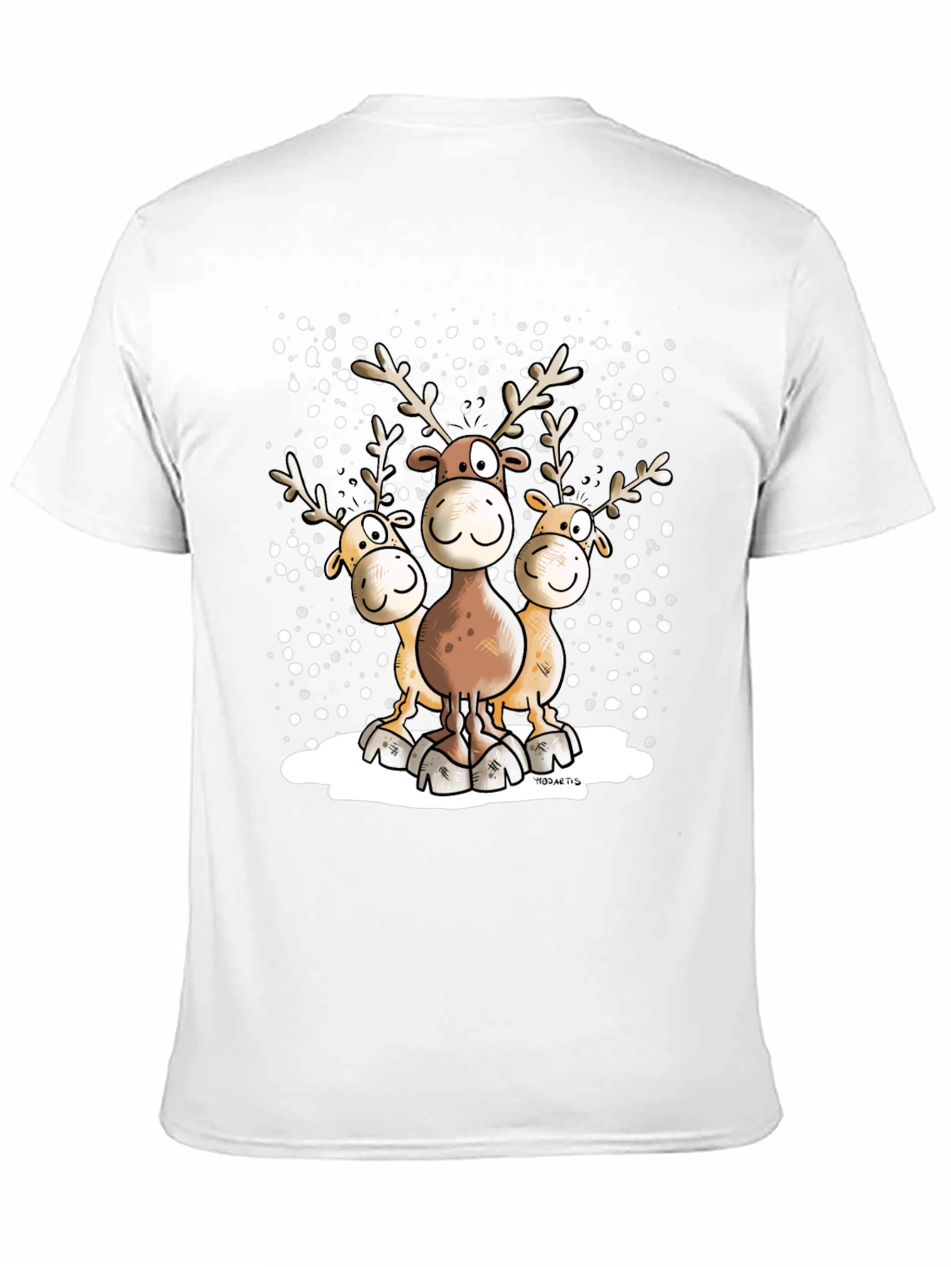 Cartoon Reindeer Crewneck Graphic T-Shirt