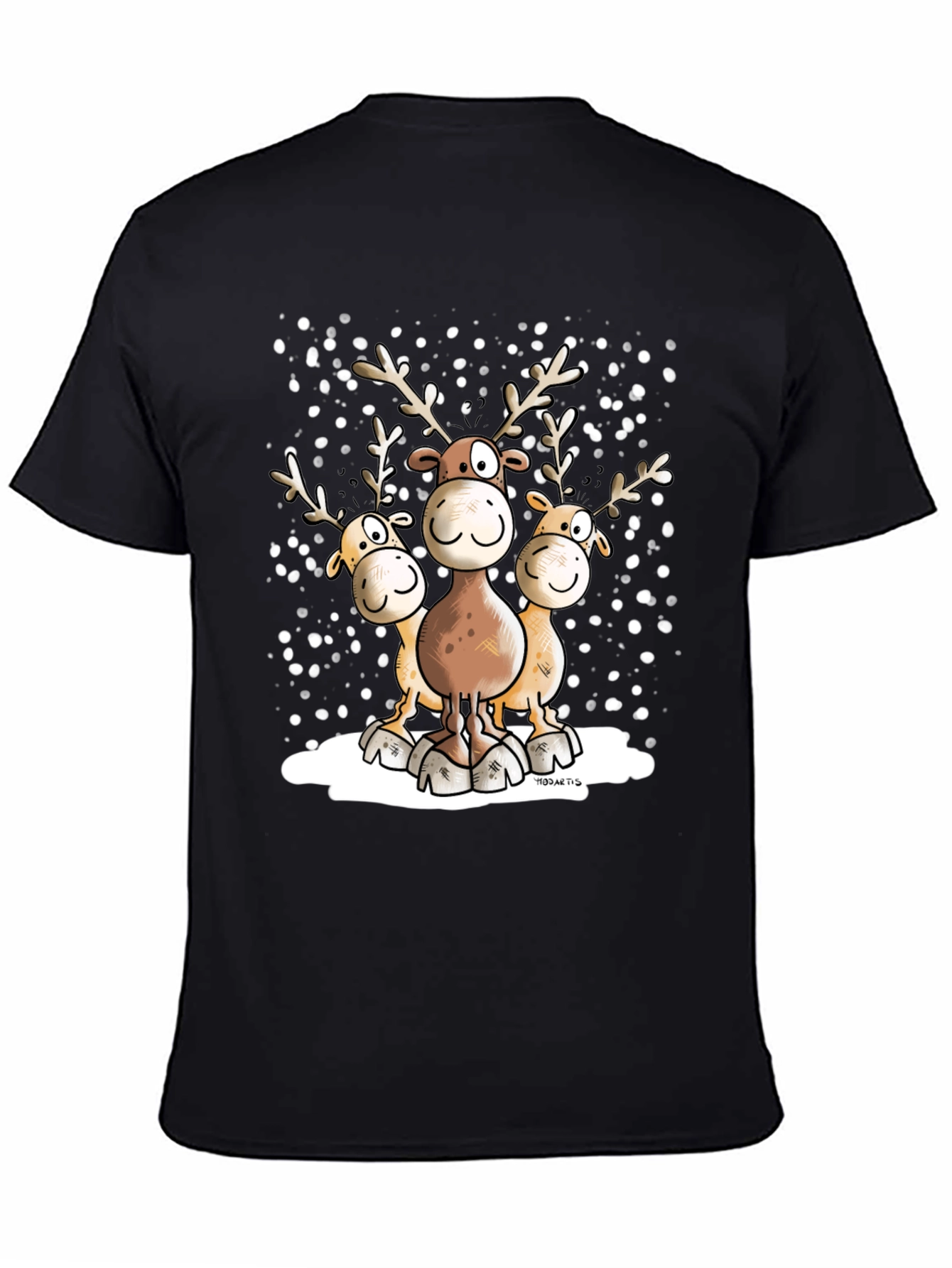 Cartoon Reindeer Crewneck Graphic T-Shirt